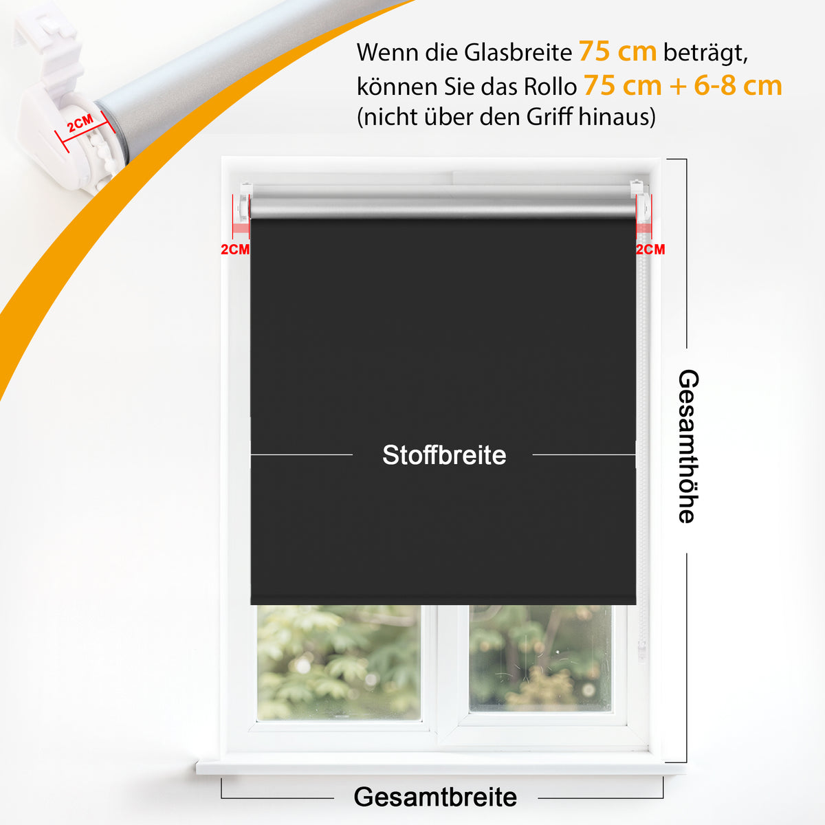 HOMEDEMO Verdunklungsrollo ohne Bohren-Weiß-Creme-Schwarz