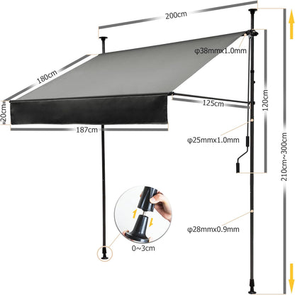 Klemmmarkise für Balkon mit Handkurbel manuell