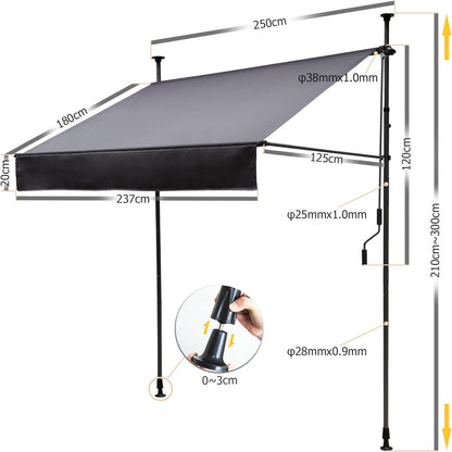 Klemmmarkise für Balkon mit Handkurbel manuell