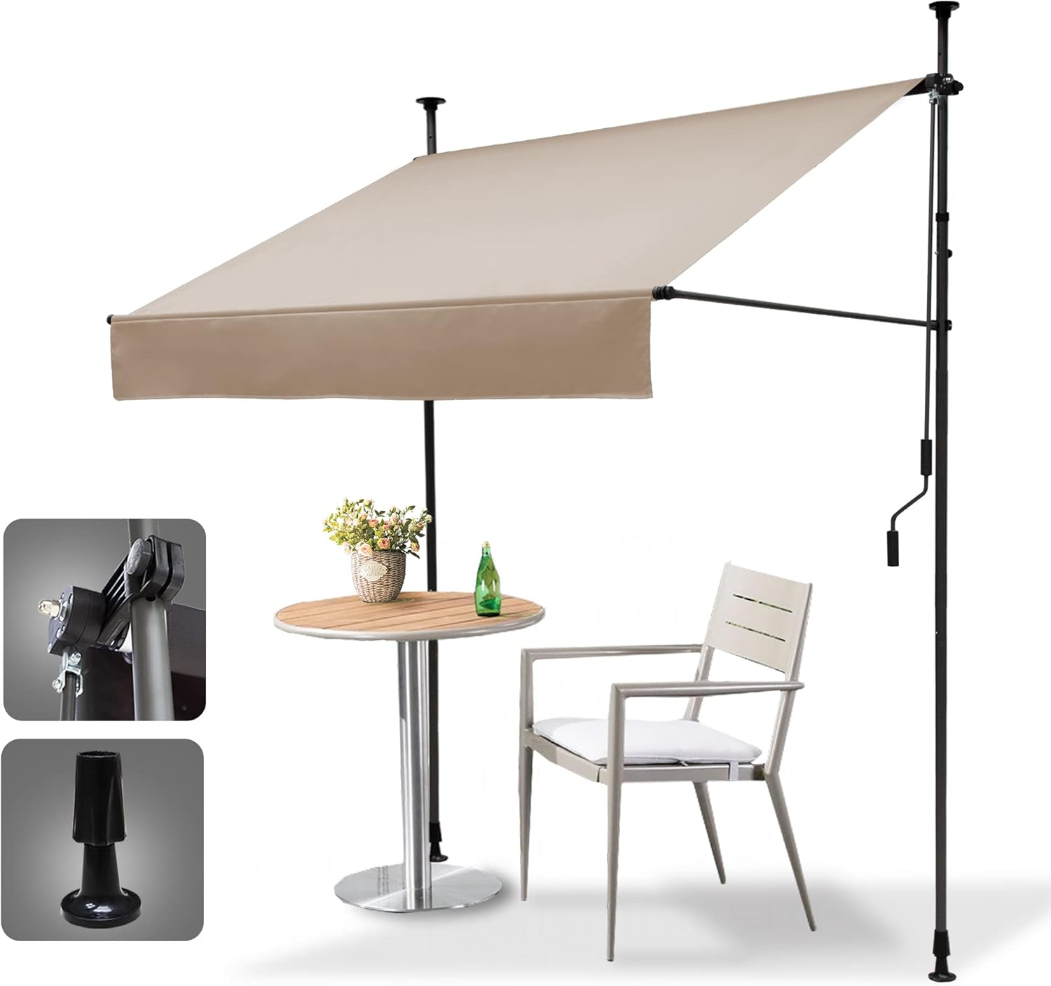 Einziehbare Klemmmarkise für Balkon mit Handkurbel manuell