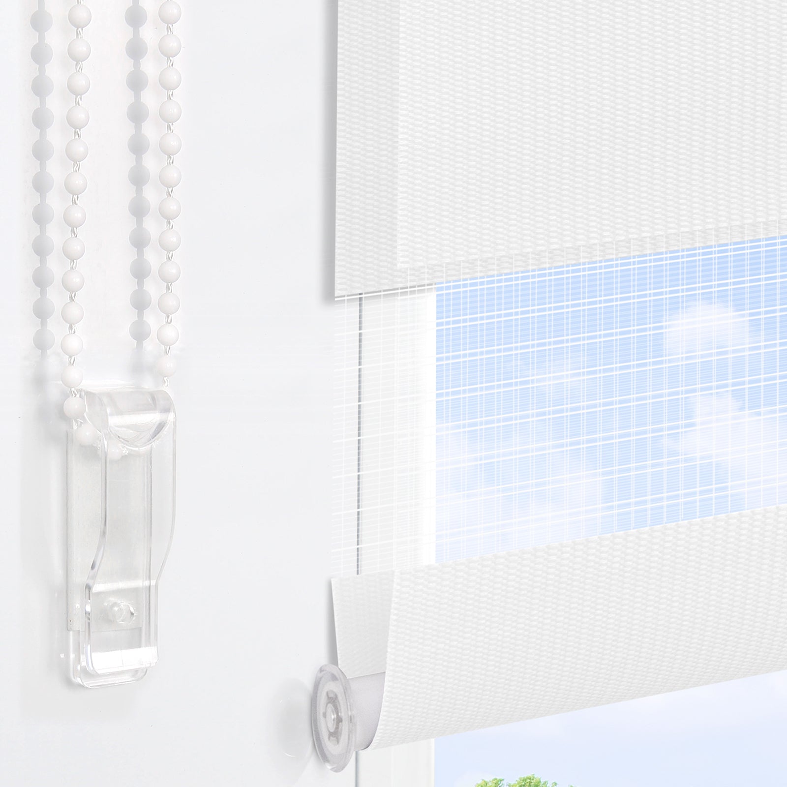 HOMEDEMO Doppelrollo Klemmfix ohne Bohren & mit Bohren, Rollos für Fenster und Tür,Weiß,Grau,Weiß-Schwarz