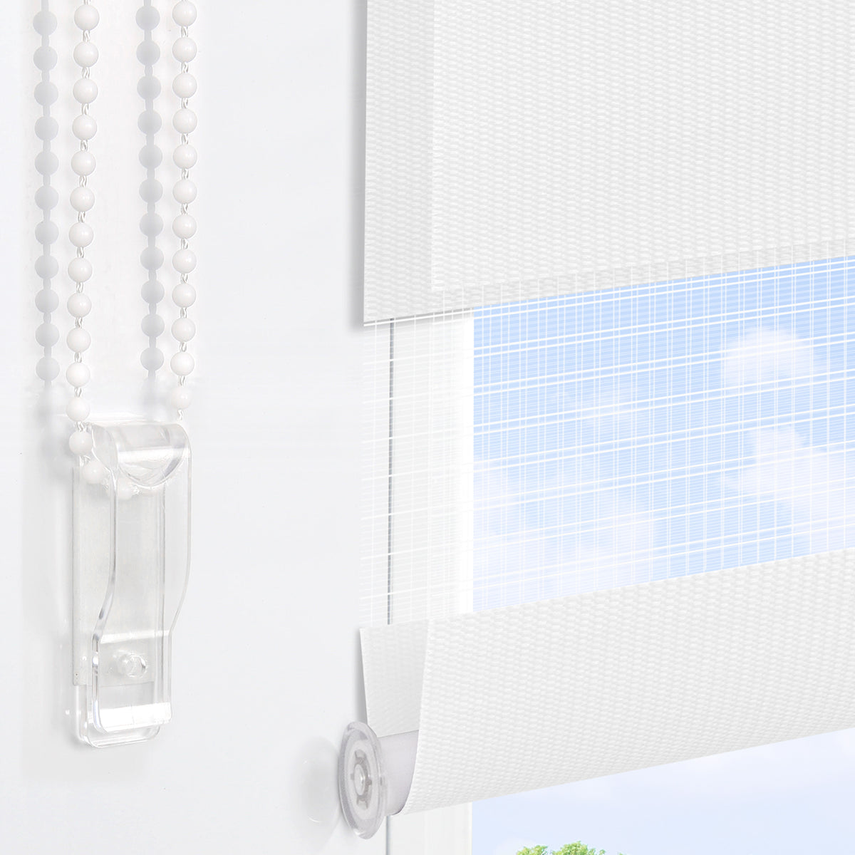 HOMEDEMO Doppelrollo Klemmfix ohne Bohren & mit Bohren, Rollos für Fenster und Tür,Weiß,Grau,Weiß-Schwarz