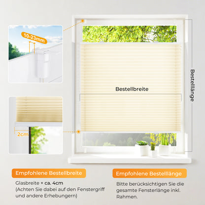 HOMEDEMO Plissee Klemmfix ohne Bohren Jalousien Creme, Plisseerollo mit Klemmträger, lichtdurchlässig Faltrollo mit Sicht- und Sonnenschutz, blickdichte Jalousie für Fenster &amp; Tür