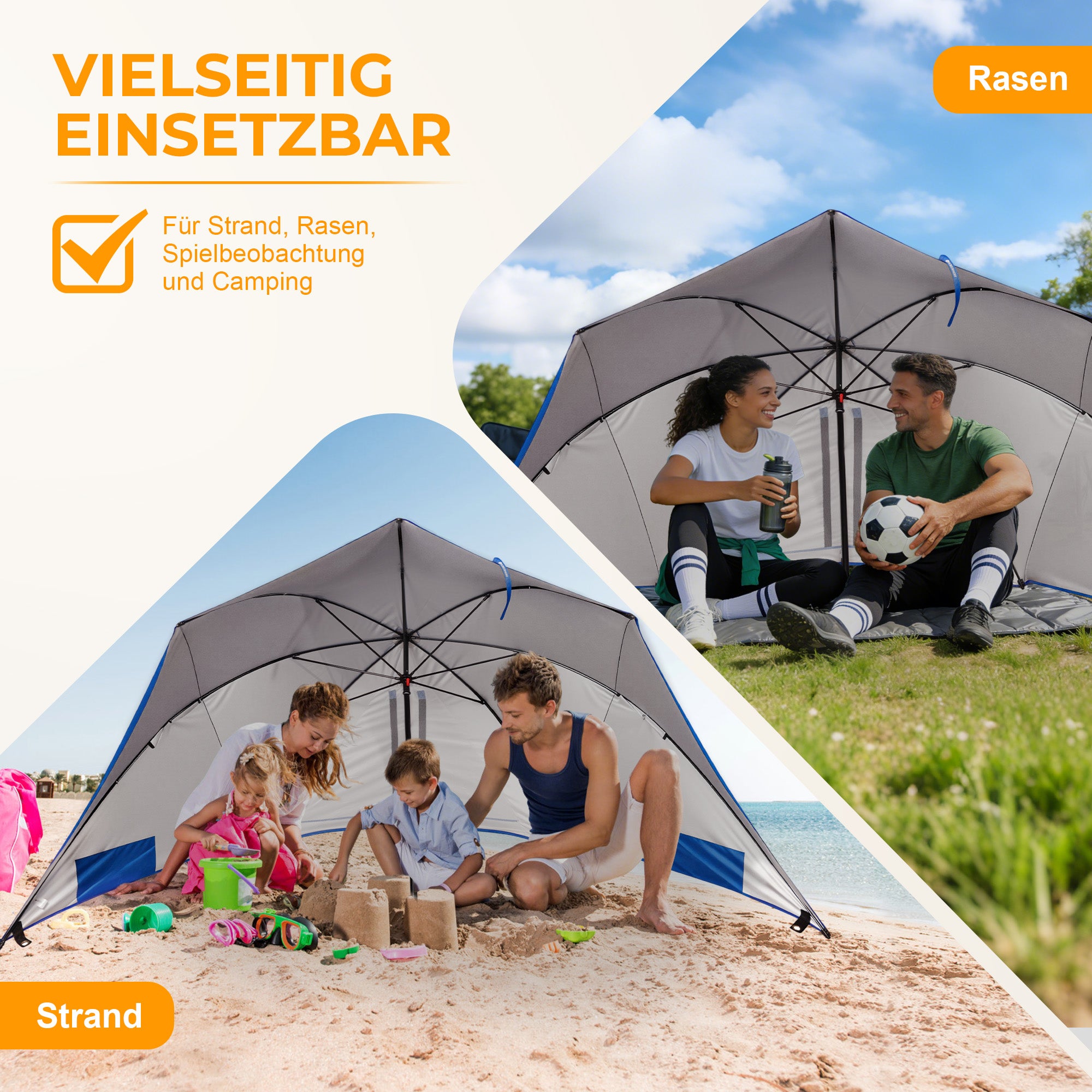 Strandmuschel mit Sonnendach 3-in-1 Sonnenschirm,Strandmuschel Pop up mit Sonnendach Ø 290cm, UV50+