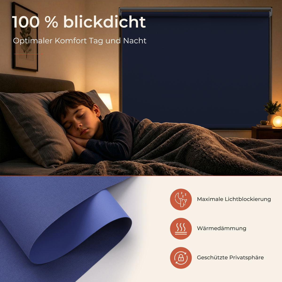 HOMEDEMO Verdunklungsrollo ohne Bohren，Dunkelgrau，Hellblau，Dunkelblau