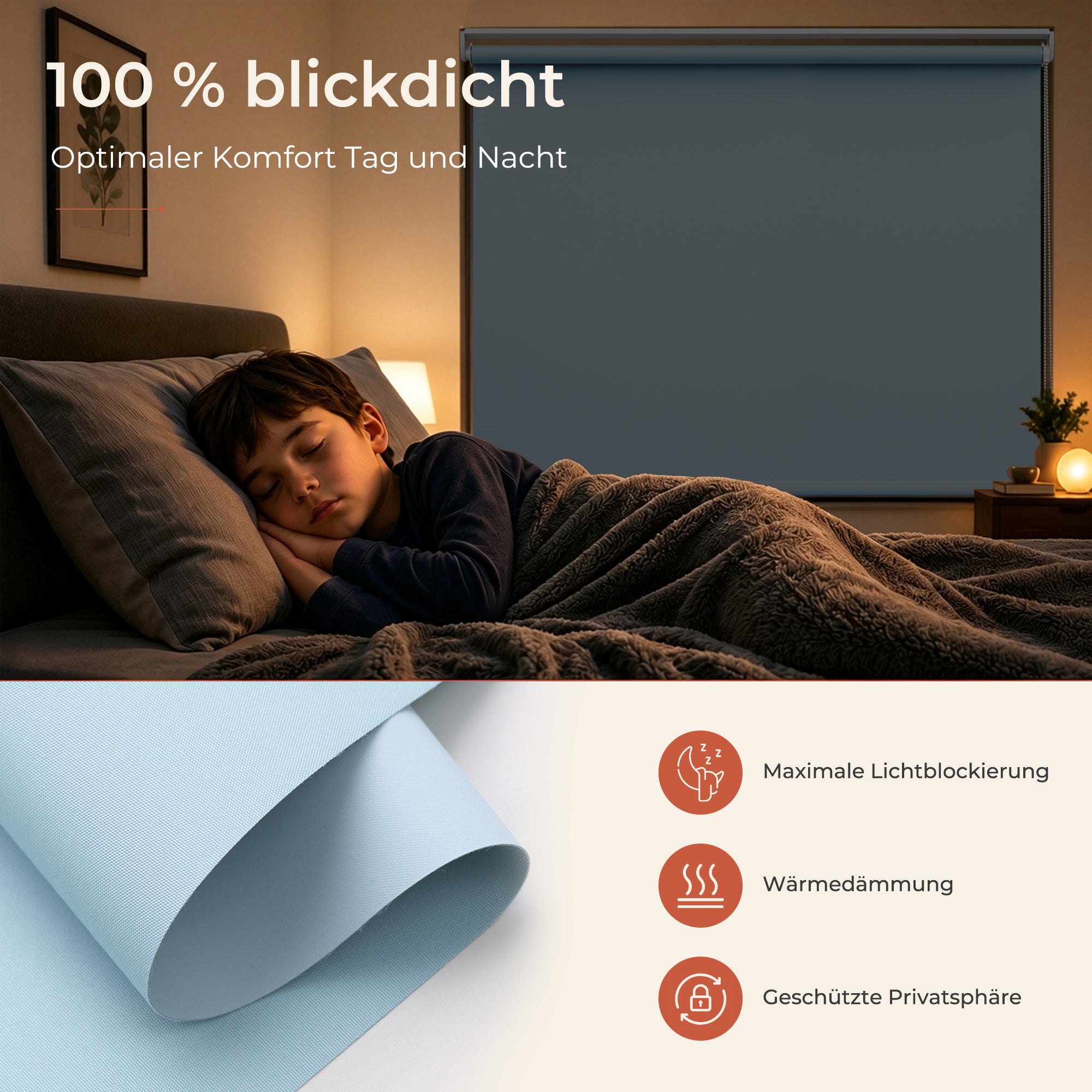 HOMEDEMO Verdunklungsrollo ohne Bohren，Dunkelgrau，Hellblau，Dunkelblau
