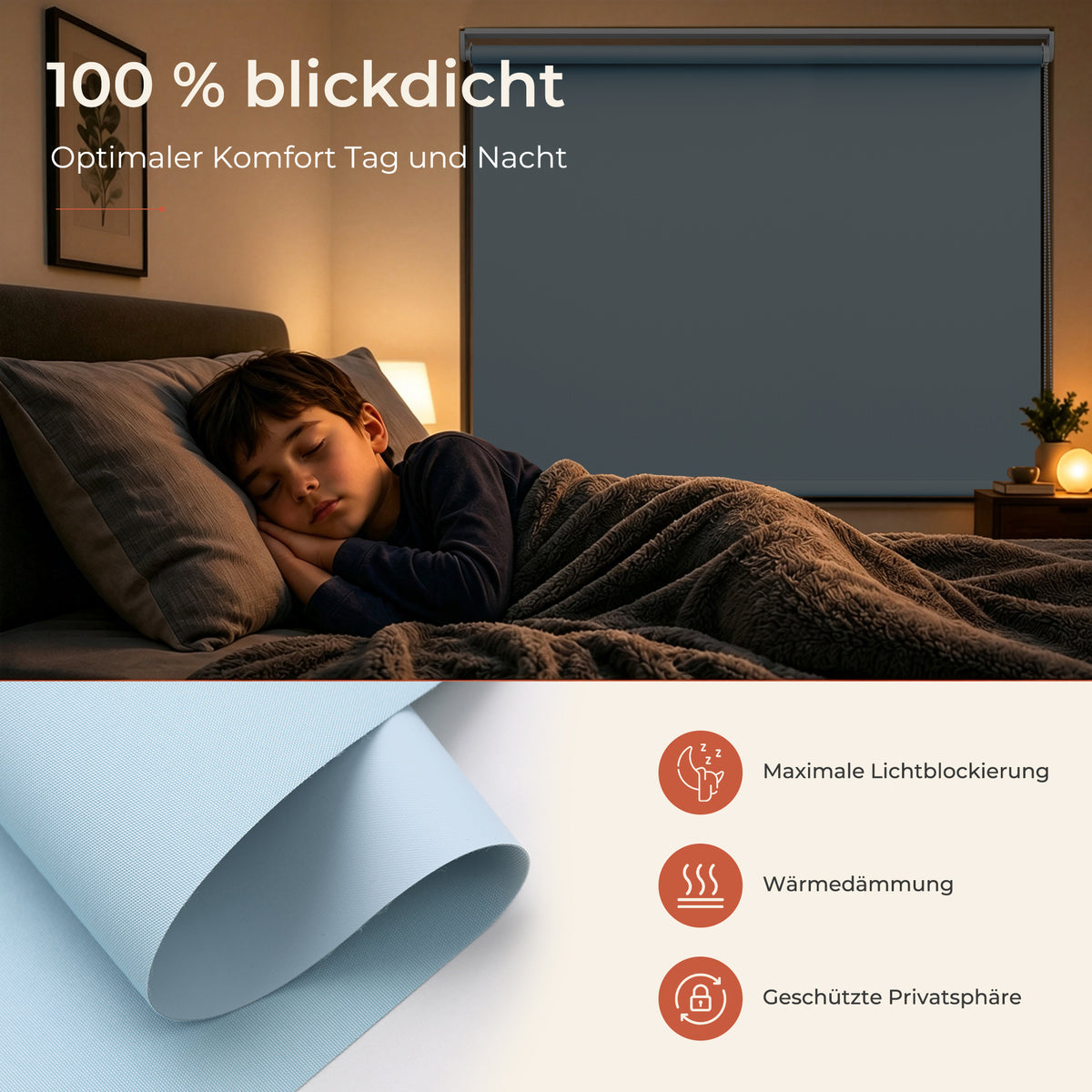 HOMEDEMO Verdunklungsrollo ohne Bohren，Dunkelgrau，Hellblau，Dunkelblau