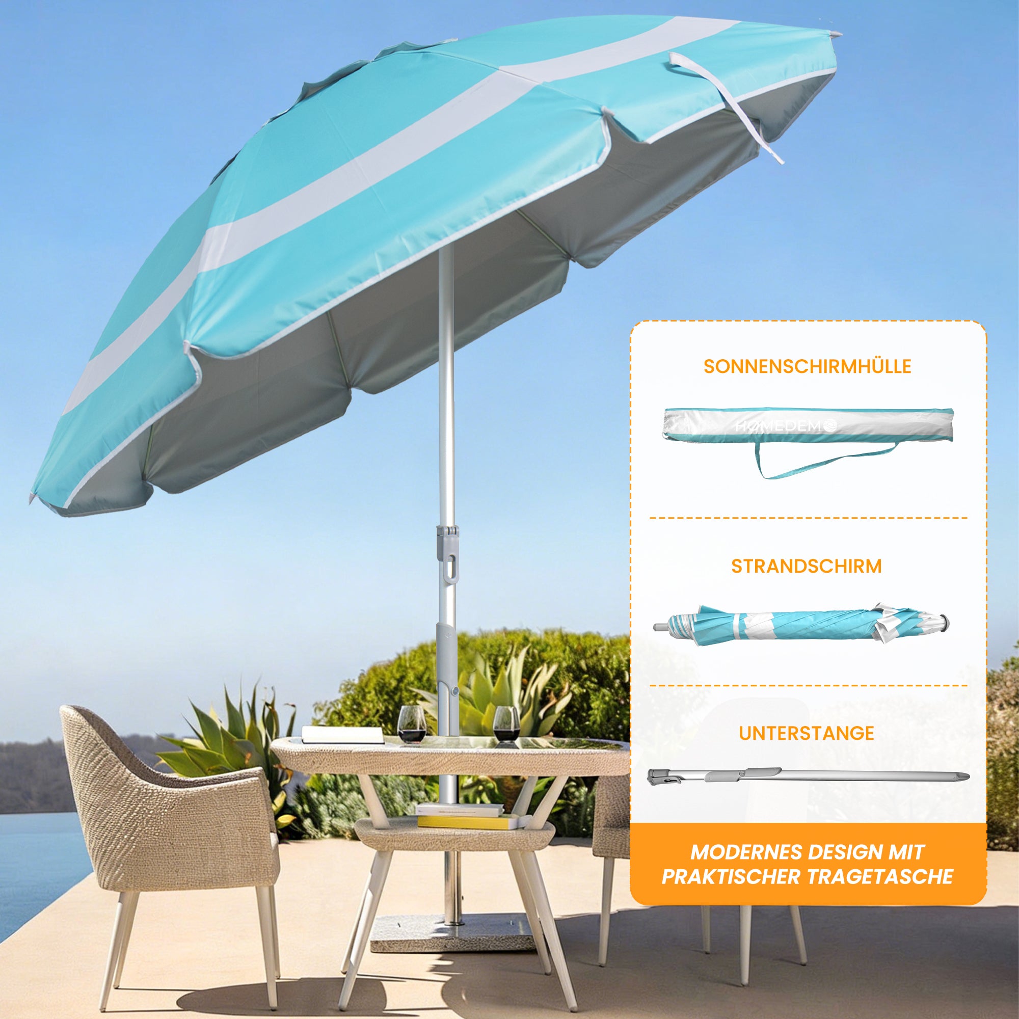 Alu-Sonnenschirm 360° Neigbar|Gartenschirm Marktschirm|UV50+ Schutz