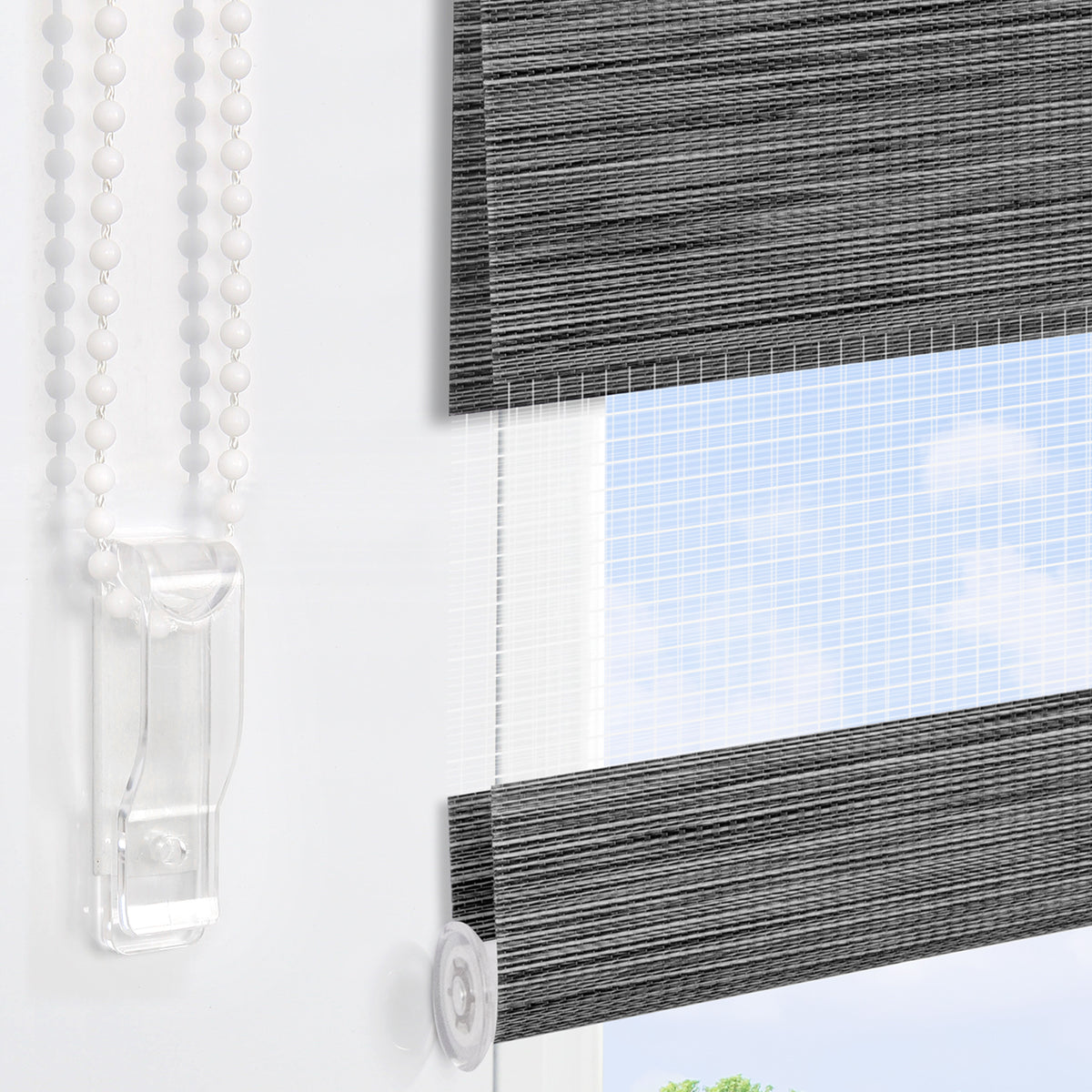 HOMEDEMO Doppelrollo Klemmfix ohne Bohren & mit Bohren, Rollos für Fenster und Tür,Leinen-grau,Weiss-grau-grün,Grün,Leinen