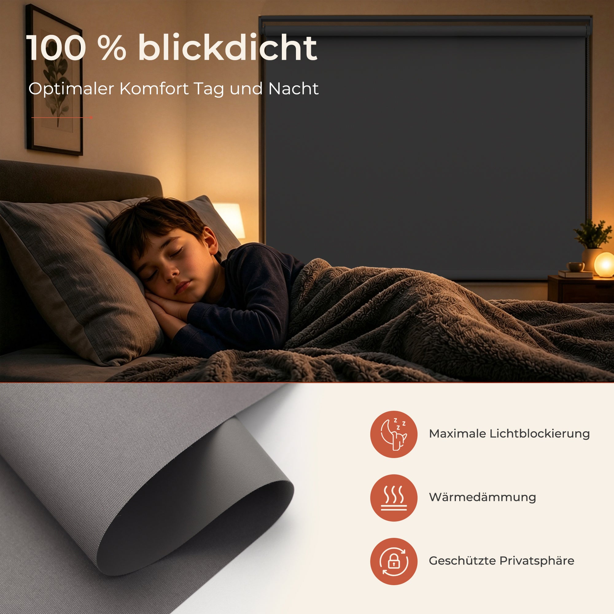 HOMEDEMO Verdunklungsrollo ohne Bohren，Dunkelgrau，Hellblau，Dunkelblau