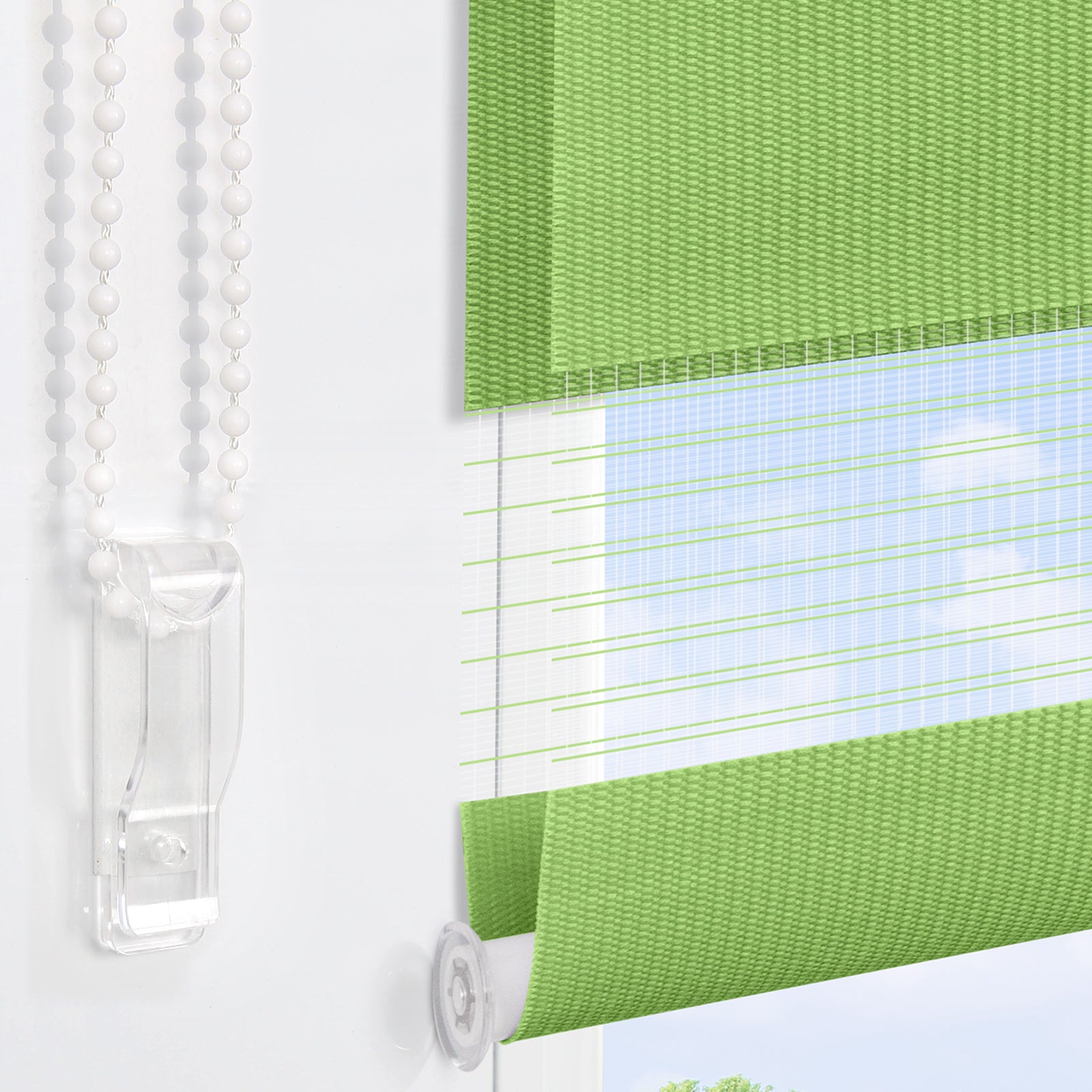 HOMEDEMO Doppelrollo Klemmfix ohne Bohren & mit Bohren, Rollos für Fenster und Tür,Leinen-grau,Weiss-grau-grün,Grün,Leinen