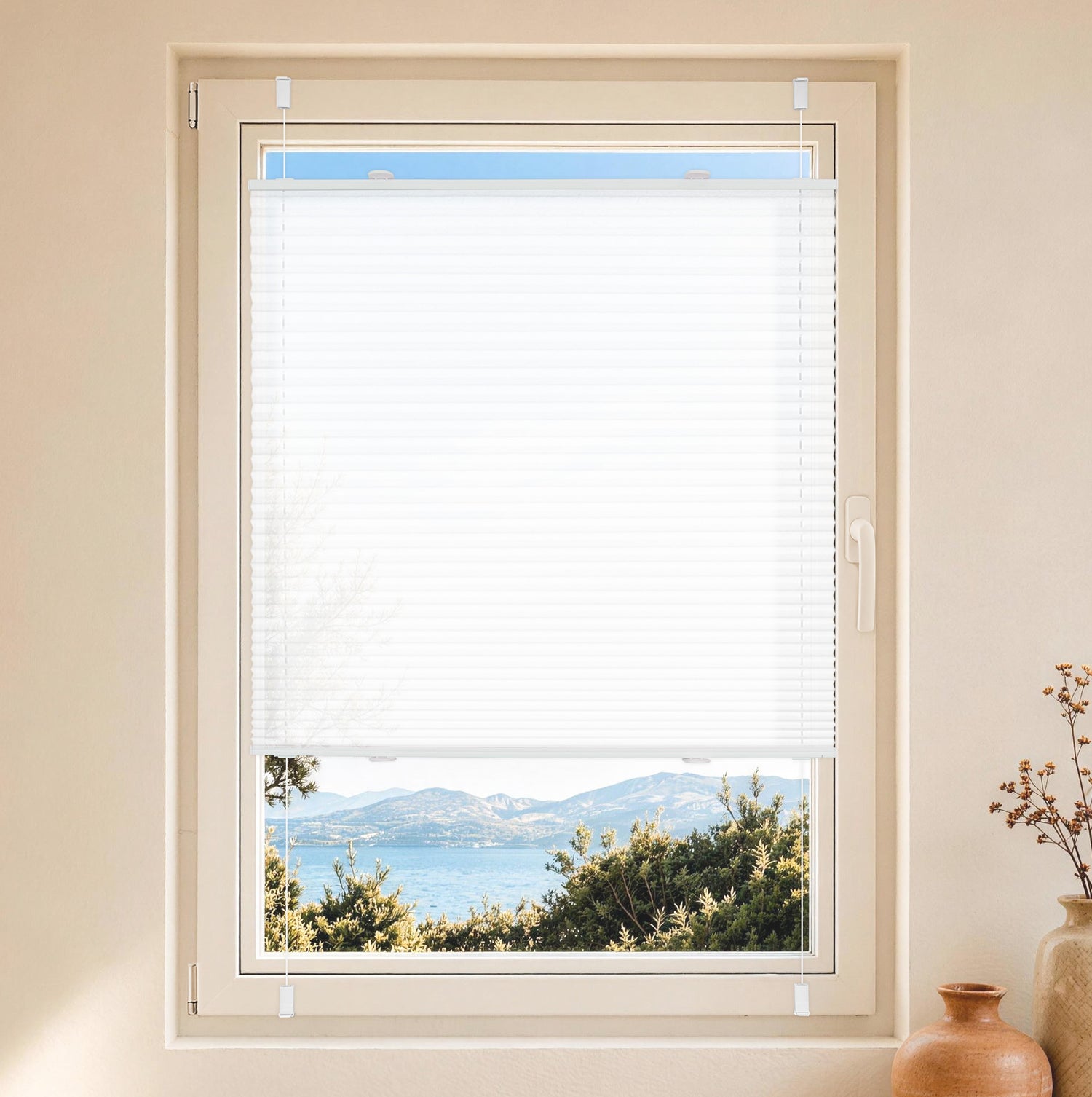 Plissee Klemmfix ohne Bohren Weiss 35x100cm, Lichtdurchlässig Faltrollo Sichtschutz Sonnenschutz für Fenster Tür