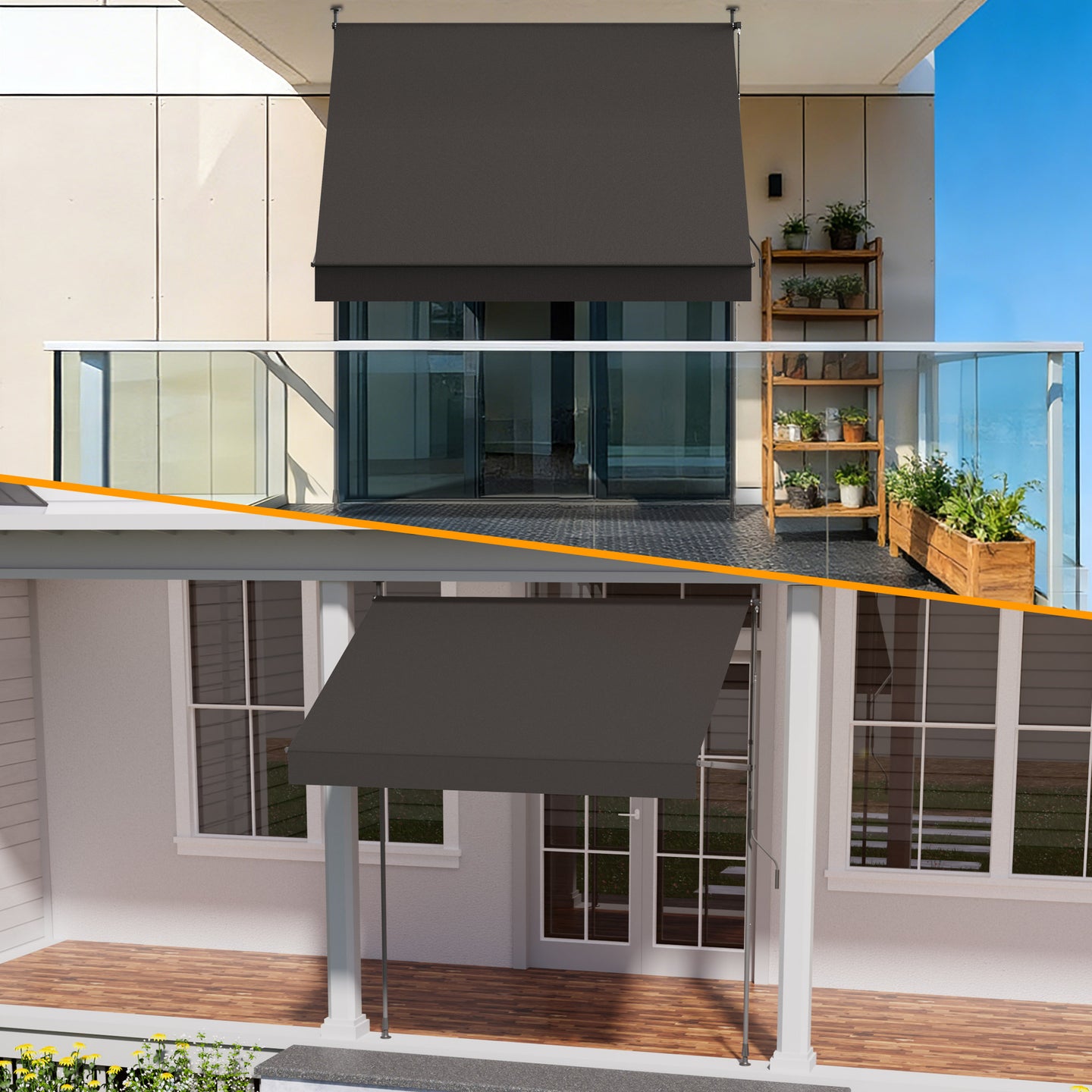 Einziehbare Klemmmarkise für Balkon mit Handkurbel manuell