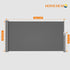 Dark grey retractable side-pull awning, fully retracted when viewed from the front, length 300 cm, height 140 cm, height of pull 83 cm