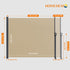 Retractable side-pull awning in khaki, fully retractable when viewed from the front, length 300 cm, with 20 cm adjustable extension, height 160 cm, height of poles 102 cm.