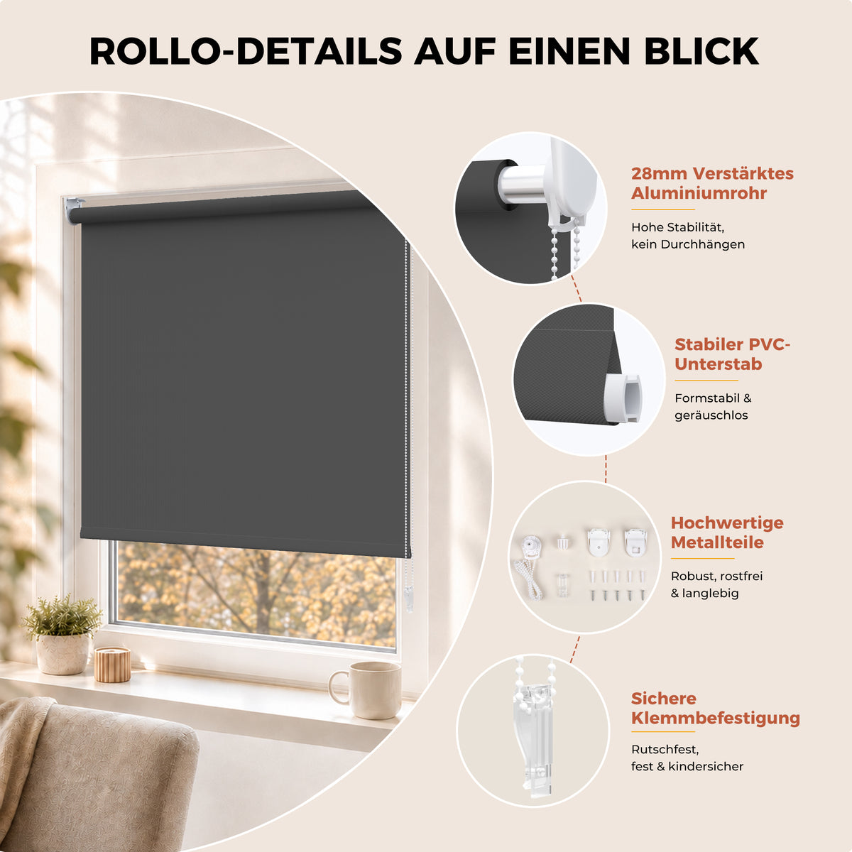 HOMEDEMO Verdunklungsrollo mit Bohren