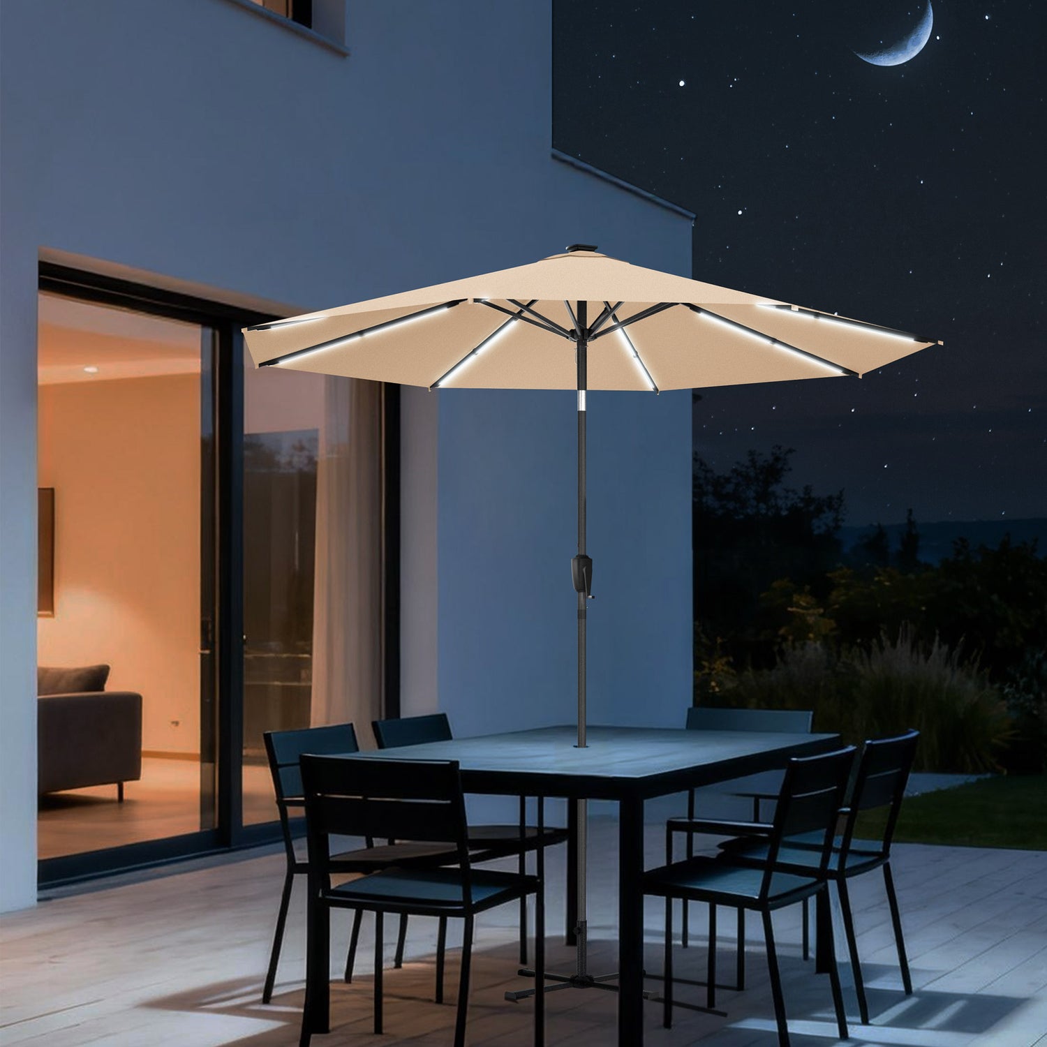 HOMEDEMO  Groß Garten Sonnenschirme mit Kurbel und LED-Licht