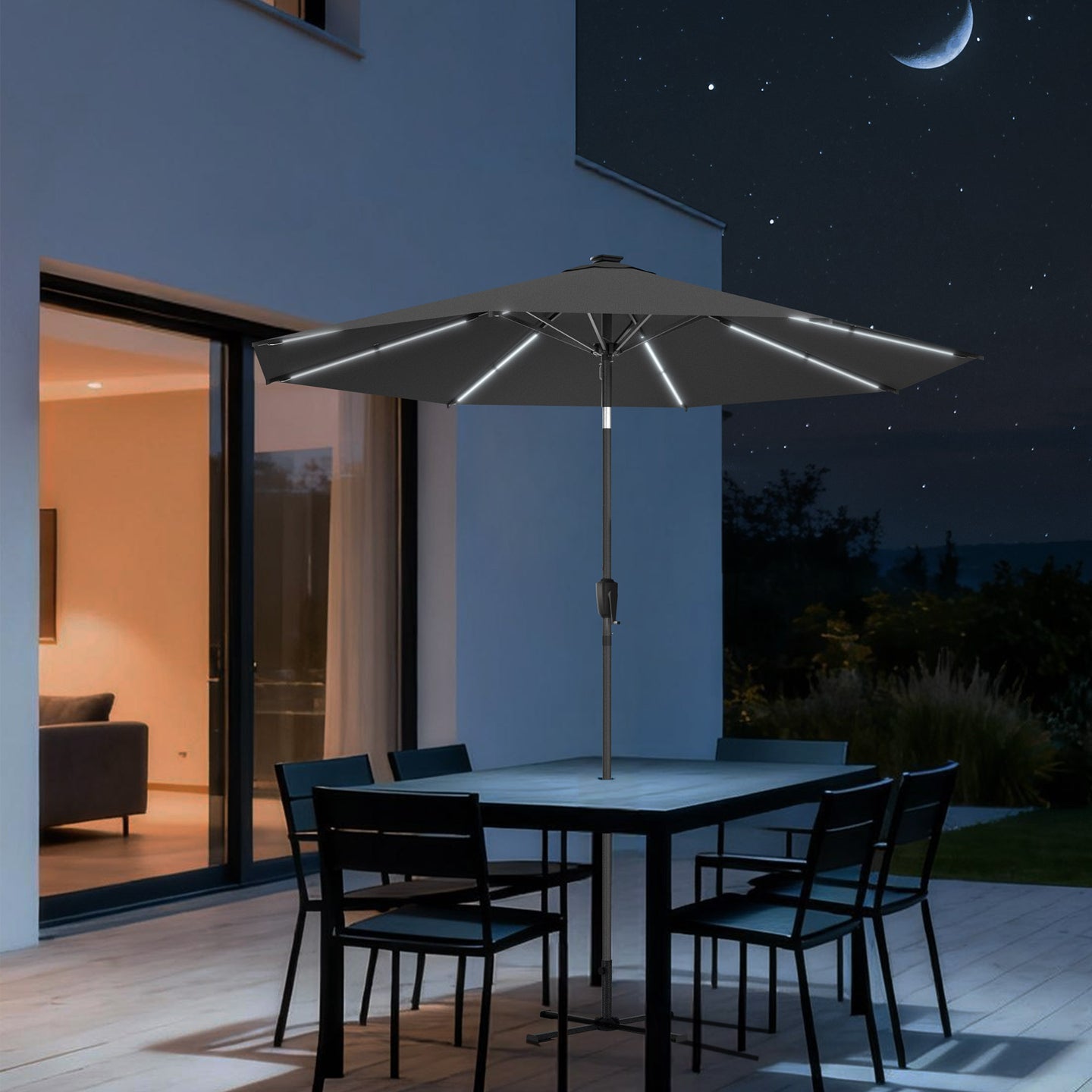 HOMEDEMO  Groß Garten Sonnenschirme mit Kurbel und LED-Licht