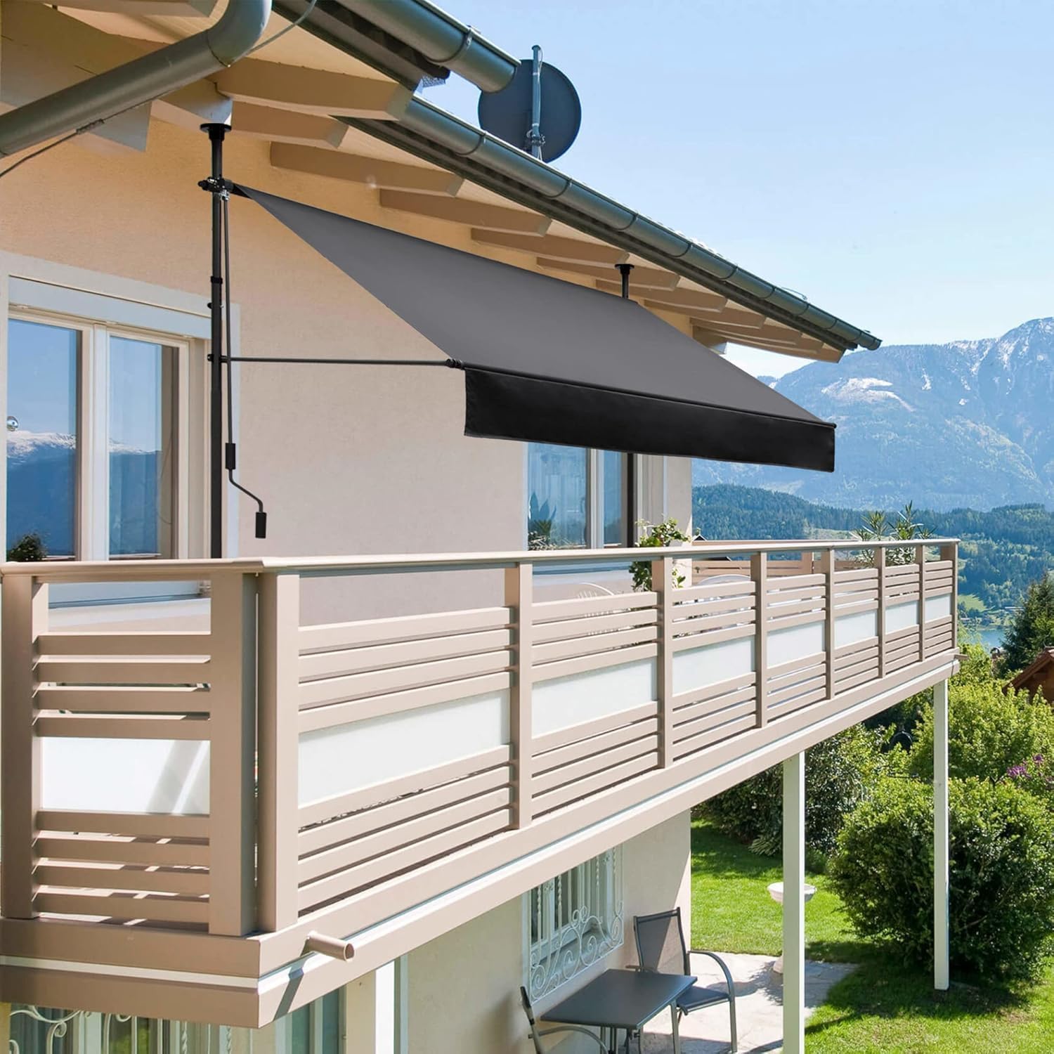 Klemmmarkise für Balkon mit Handkurbel manuell