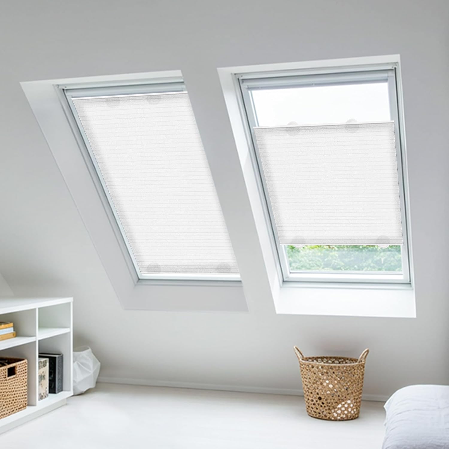 HOMEDEMO Plissee ohne Bohren mit Saugnäpfen, Blickdicht & UV-Schutz, Plisseerollo für Fenster, Dachfenster, Holzfenster, Balkontüren, Wohnmobilfenster