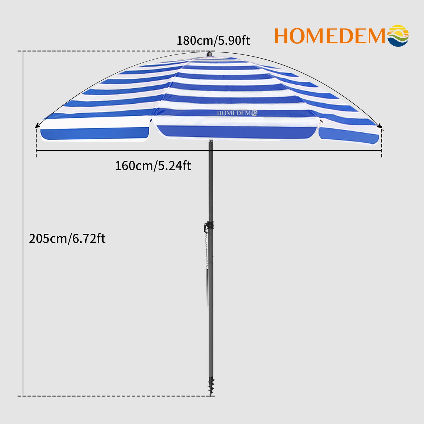 ality, durable Blue-White Stripes  beach umbrella 205 cm high, 180 cm curved surface, 160 cm diameter