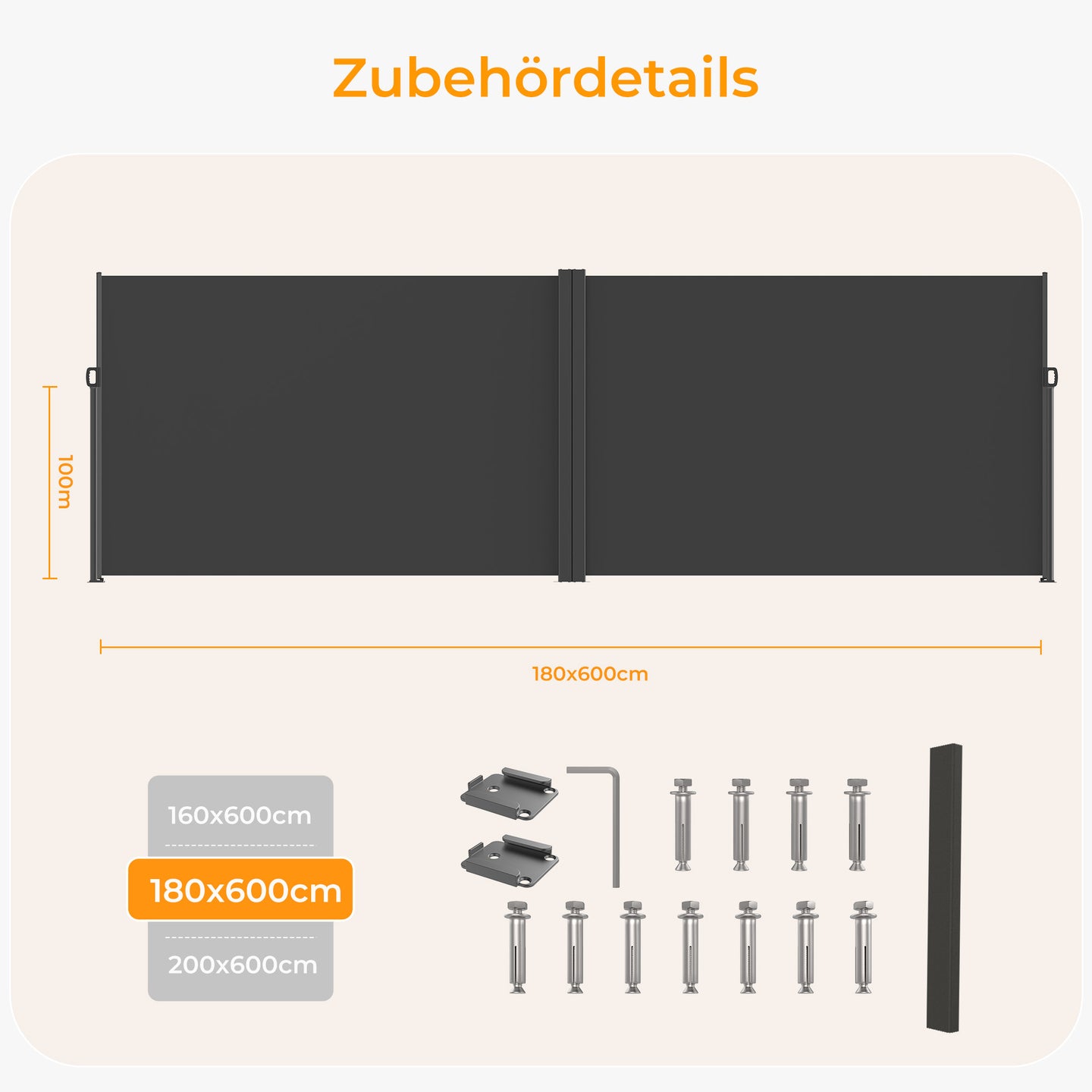 HOMEDEMO Alu-Seitenmarkise ausziehbar,Sichtschutz Sonnenschutz Markise, Windschutz Wasserdicht Seitenzugmarkise