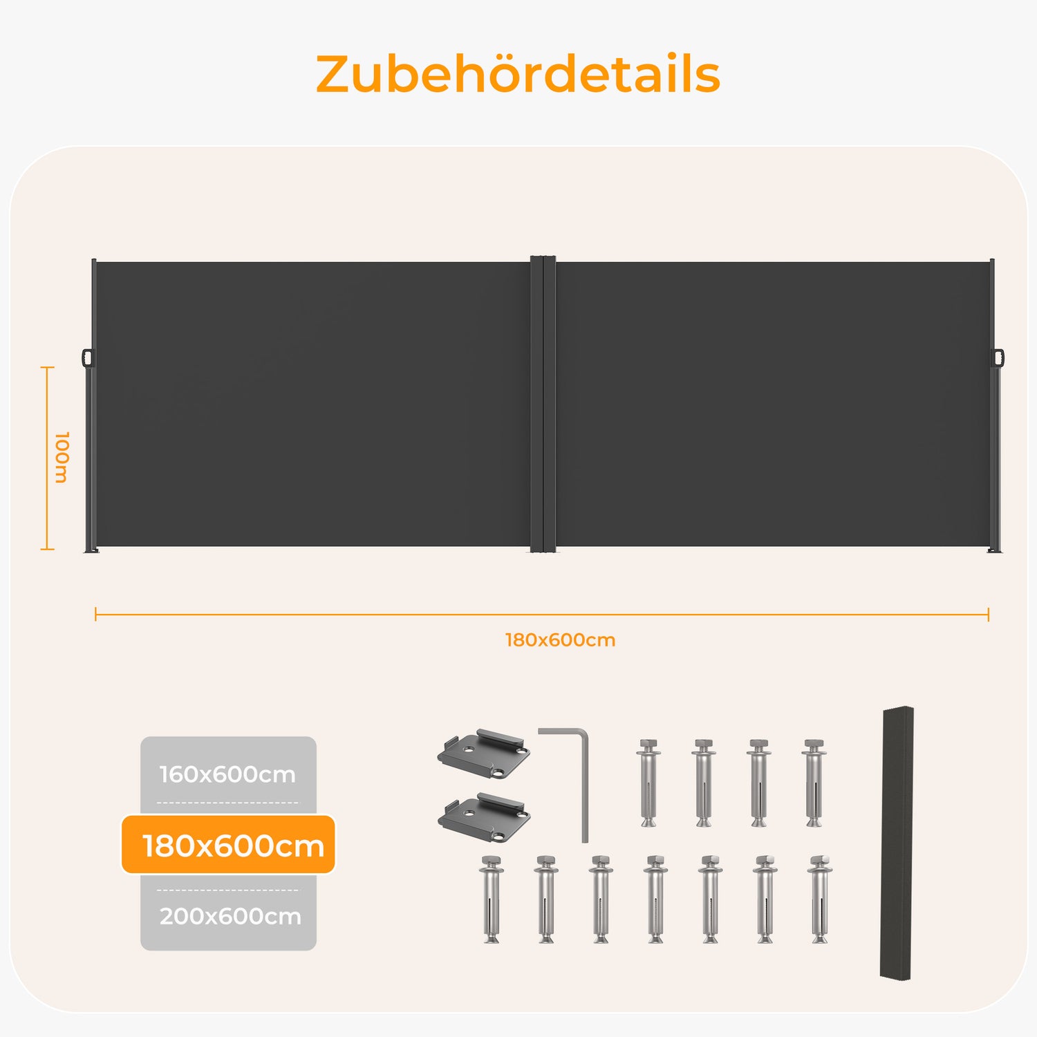 HOMEDEMO Alu-Seitenmarkise ausziehbar 200x300+20 cm