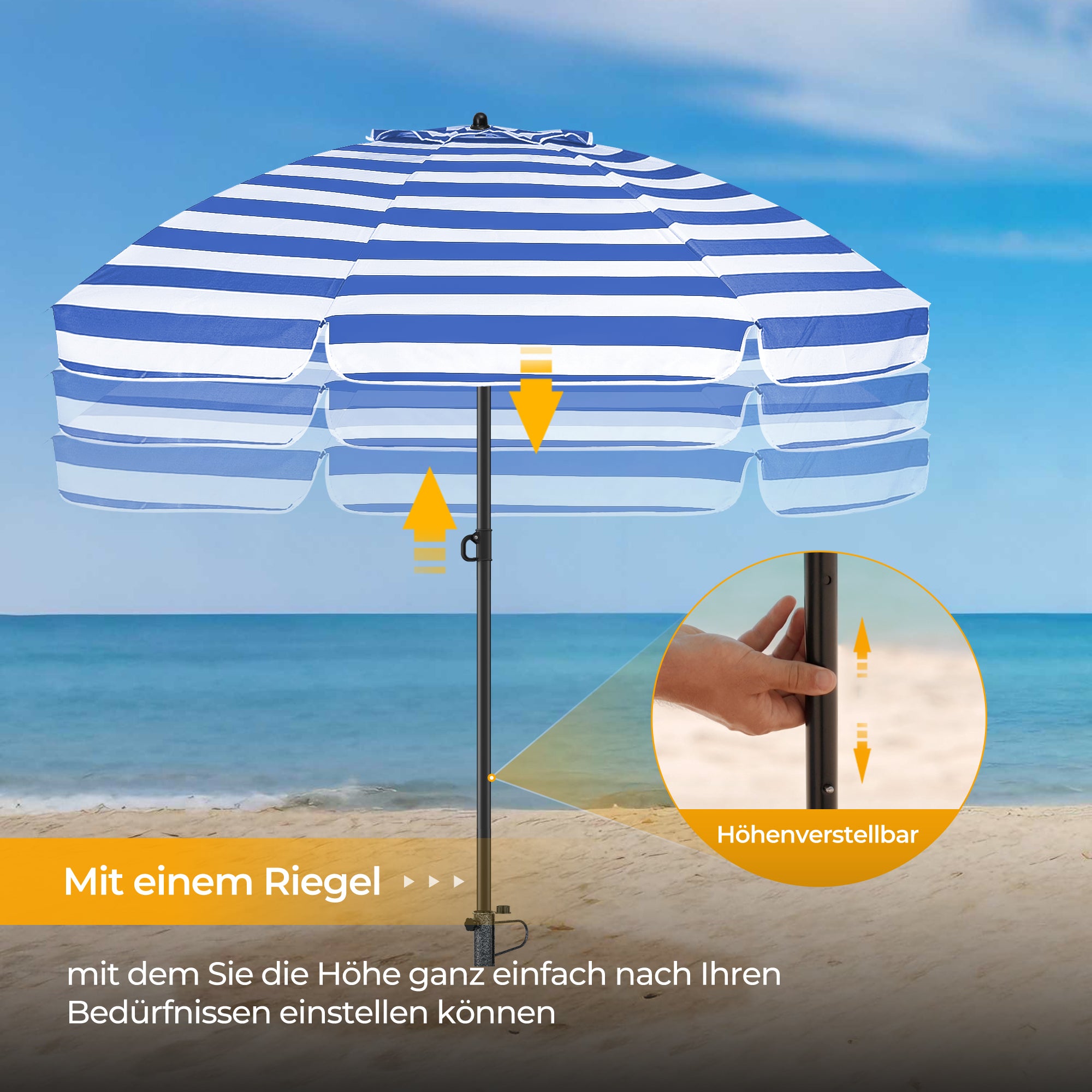 HOMEDEMO Sonnenschirm Strandschirm mit Bodenhülse, Gartenschirm Marktschirm