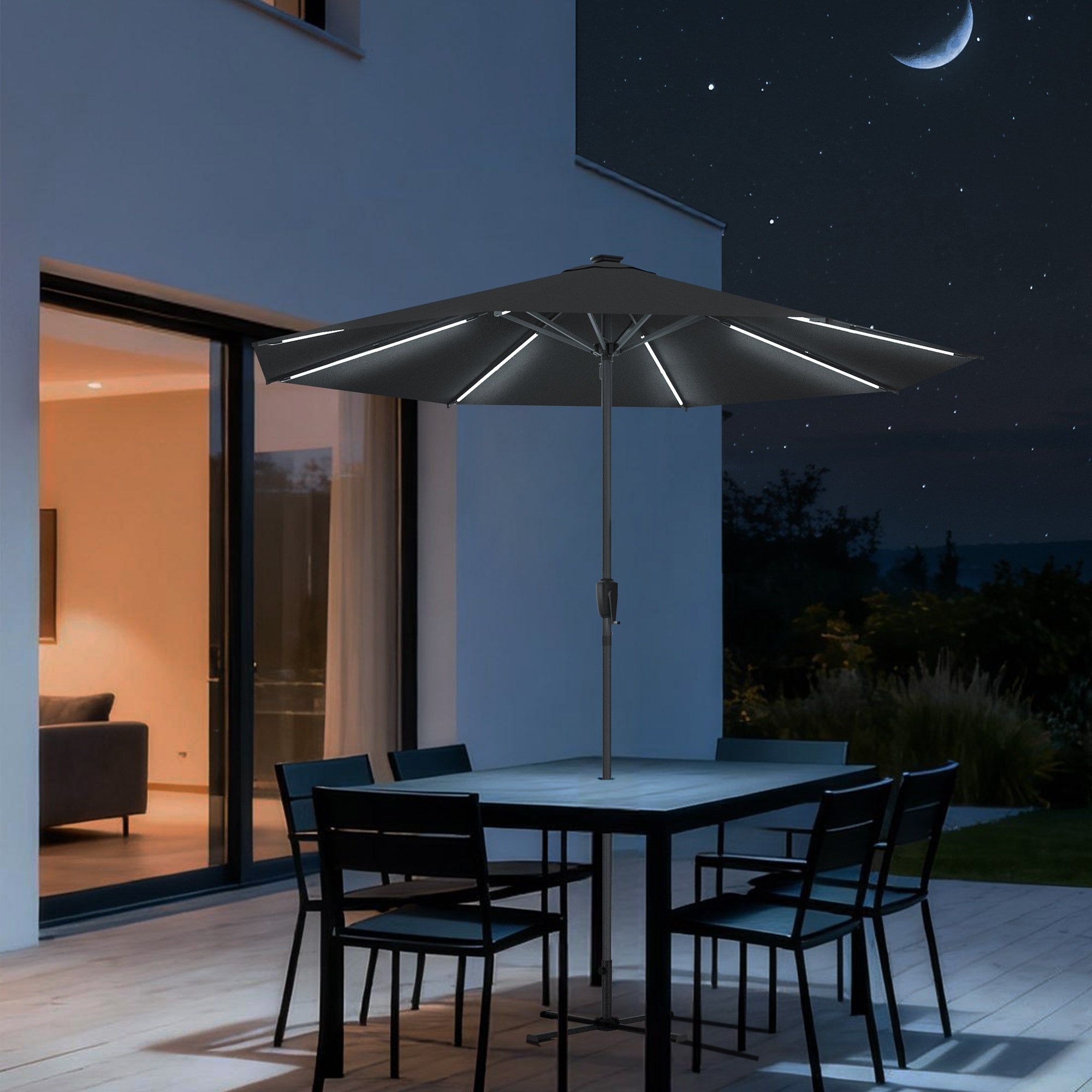 HOMEDEMO LED Gartenschirm mit Kurbel
