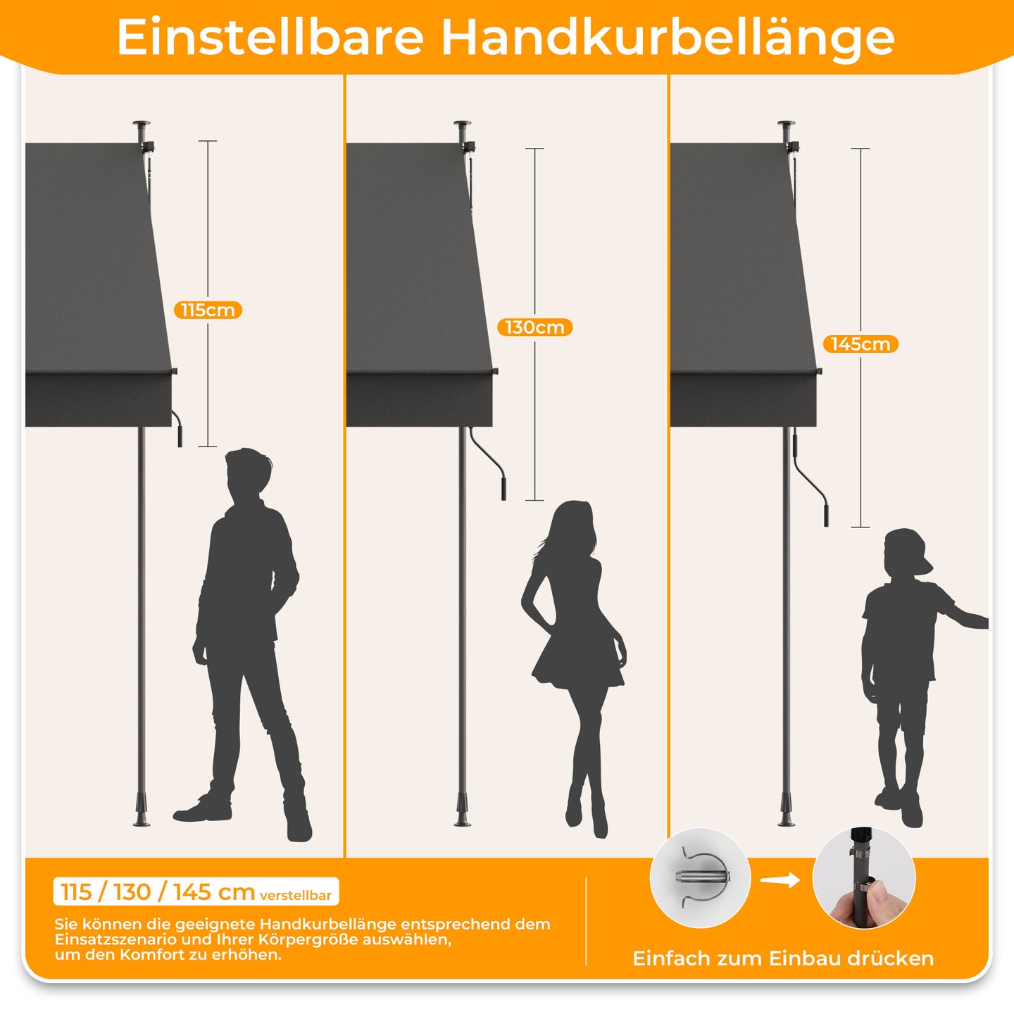 HOMEDEMO Klemmmarkise mit einstellbarer Handkurbel