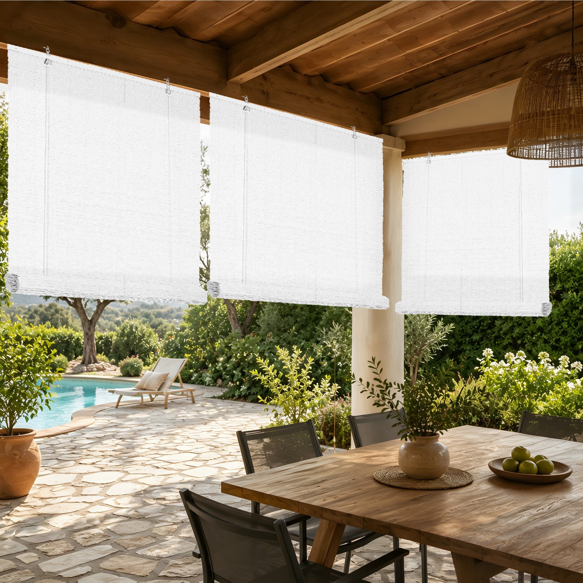 HOMEDEMO PE Rollo Outdoor wetterfest, Sichtschutz Sonnenschutz, Bambus Look Rollo für Innen- und außenbereich Bambusrollo Jalousie