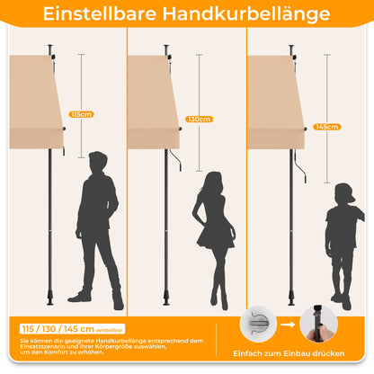 HOMEDEMO Klemmmarkise mit einstellbarer Handkurbel