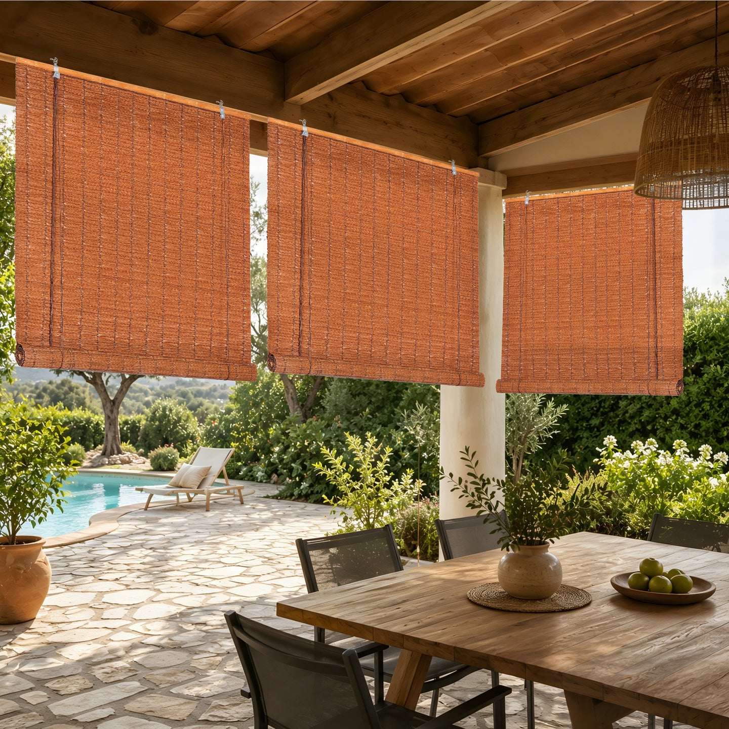 HOMEDEMO PE Rollo Outdoor wetterfest, Sichtschutz Sonnenschutz, Bambus Look Rollo für Innen- und außenbereich Bambusrollo Jalousie