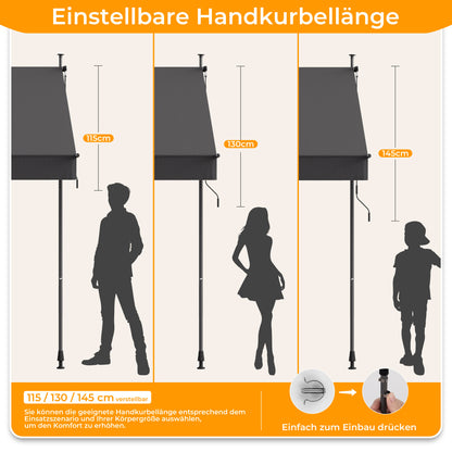HOMEDEMO Klemmmarkise mit einstellbarer Handkurbel
