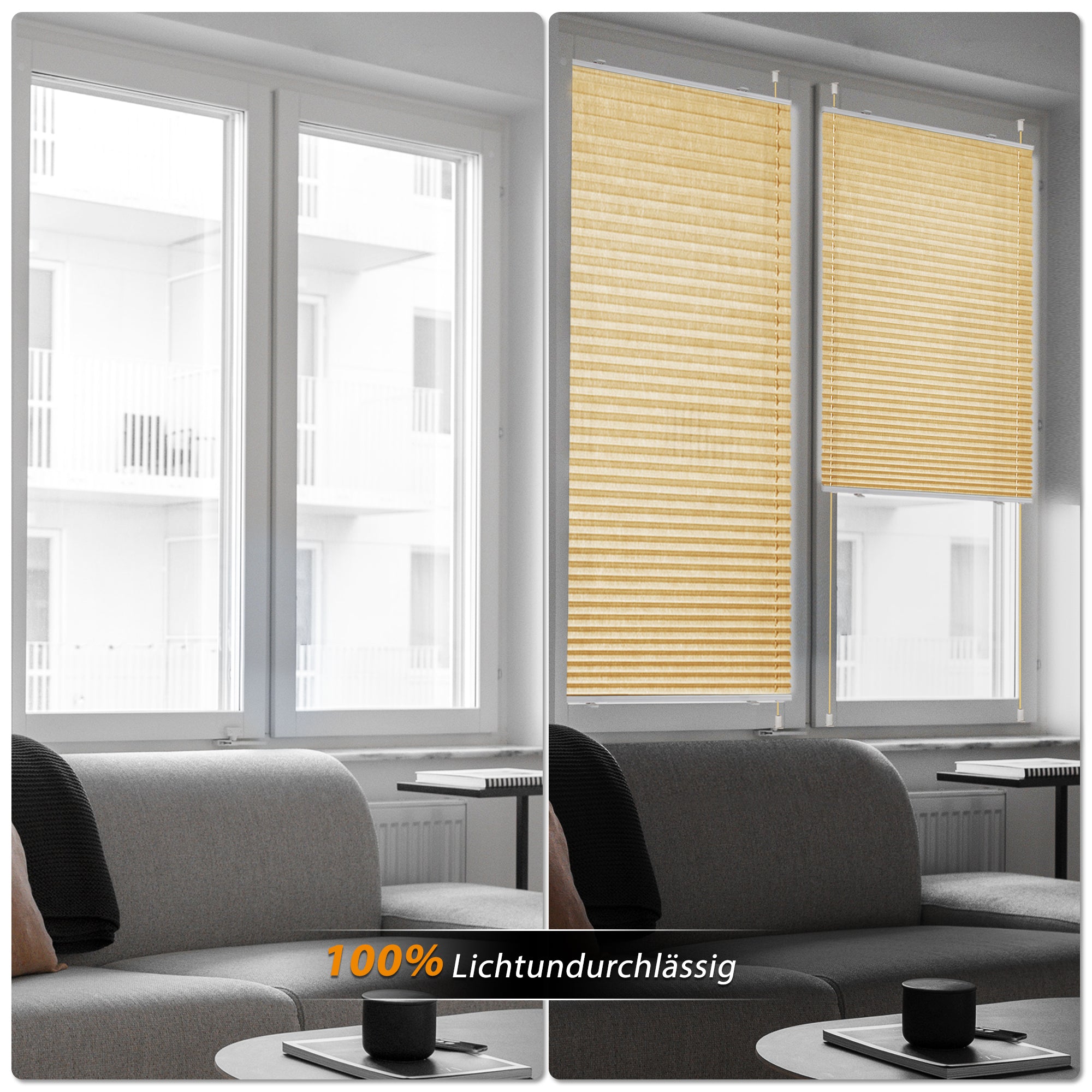 HOMEDEMO Plissee ohne Bohren verdunkelung, Thermo Plisseerollo Klemmfix, Hellbeige