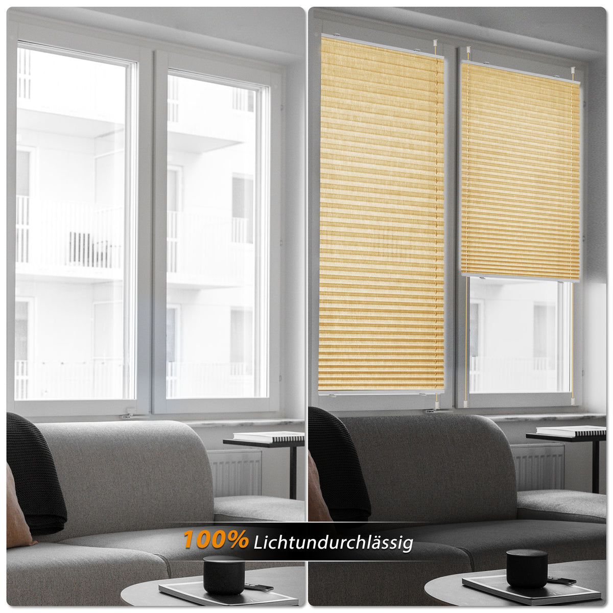 HOMEDEMO Plissee ohne Bohren verdunkelung, Thermo Plisseerollo Klemmfix, Hellbeige