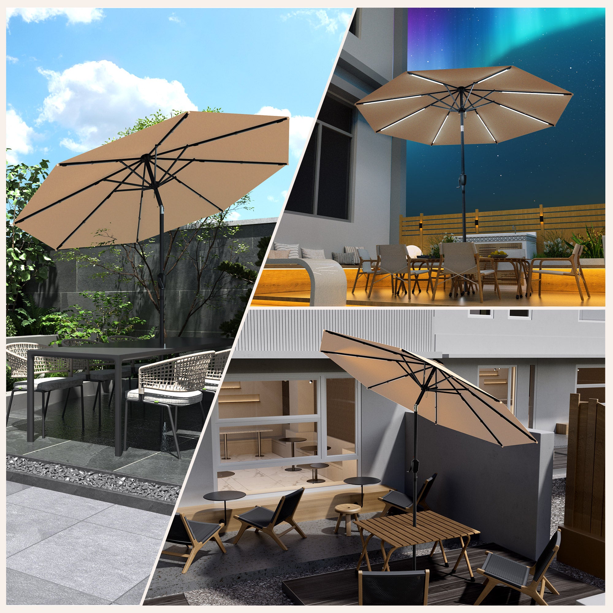 HOMEDEMO  Groß Garten Sonnenschirme mit Kurbel und LED-Licht