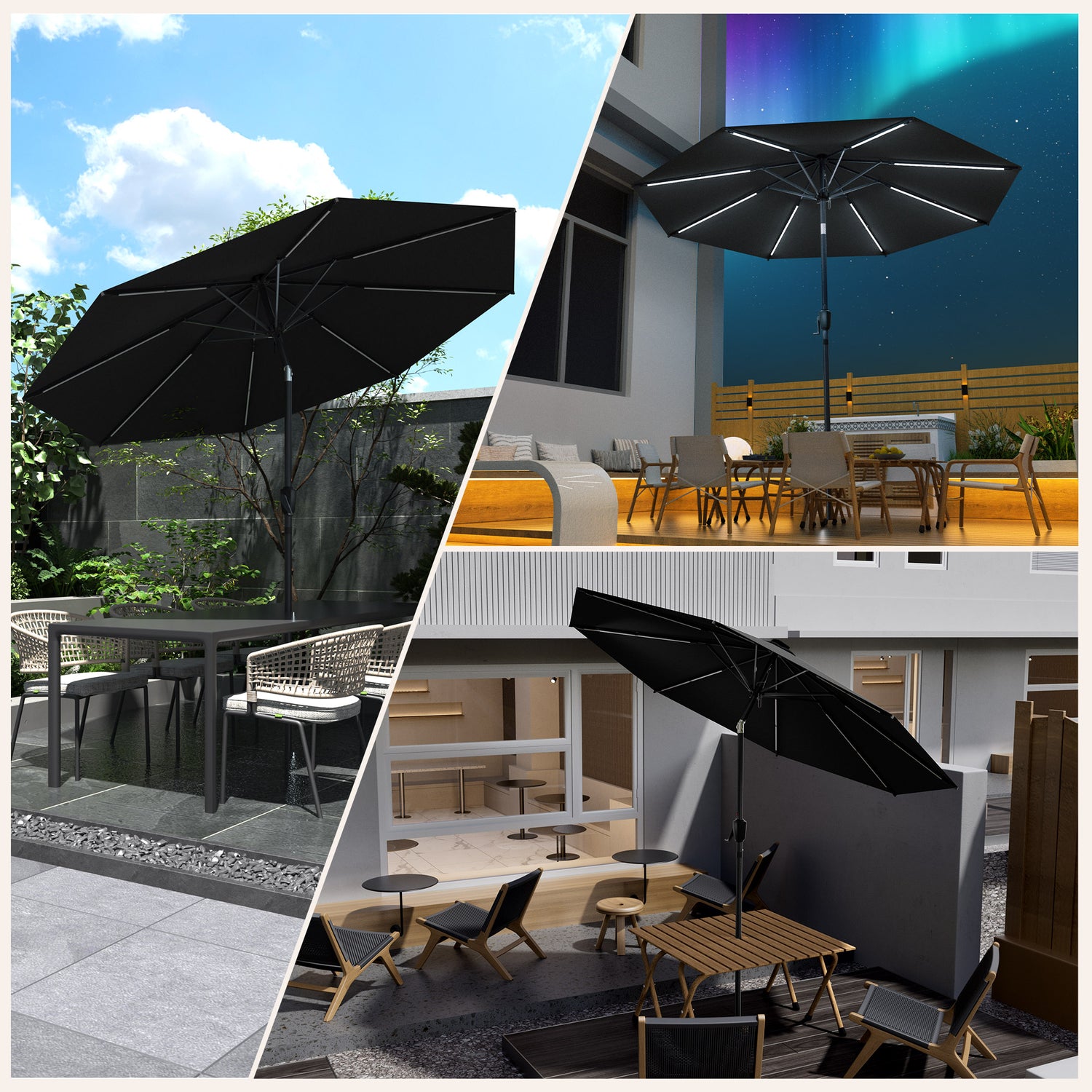 HOMEDEMO  Groß Garten Sonnenschirme mit Kurbel und LED-Licht