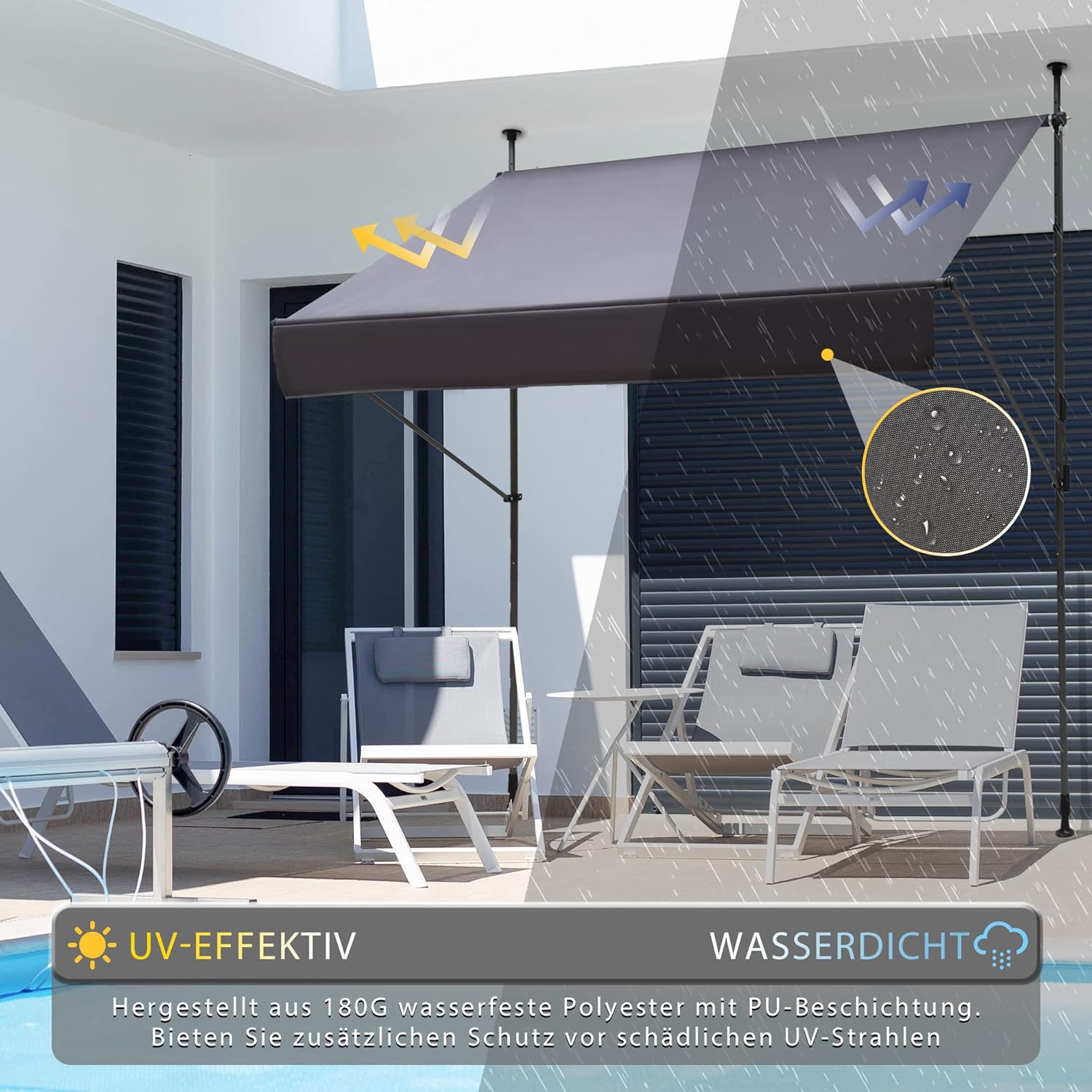 Klemmmarkise für Balkon mit Handkurbel manuell