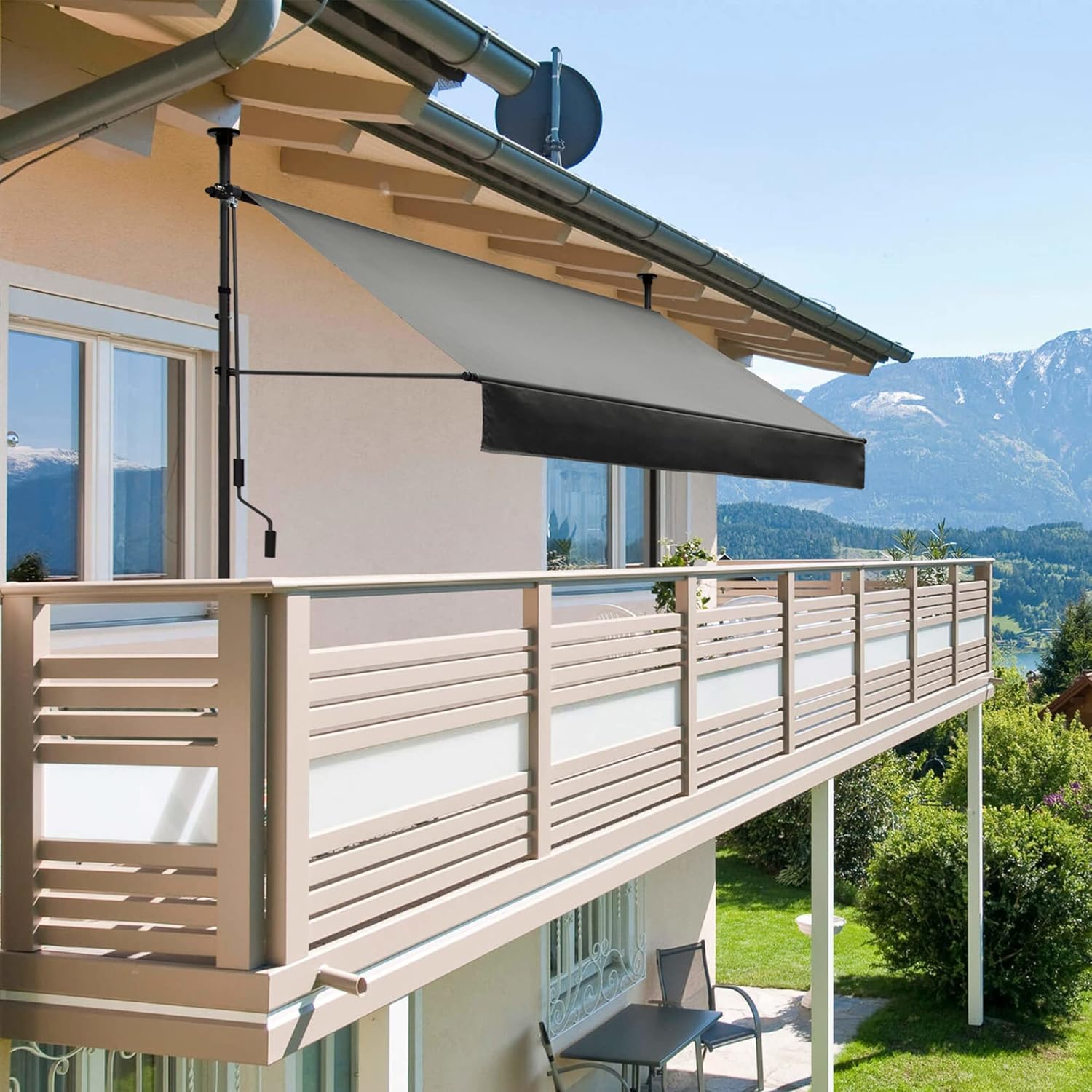 Einziehbare Klemmmarkise für Balkon mit Handkurbel manuell