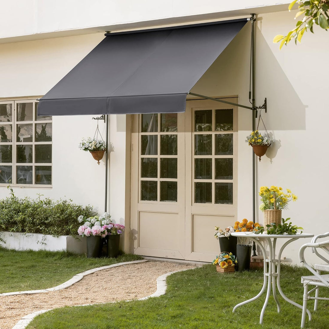 Einziehbare Klemmmarkise für Balkon mit Handkurbel manuell