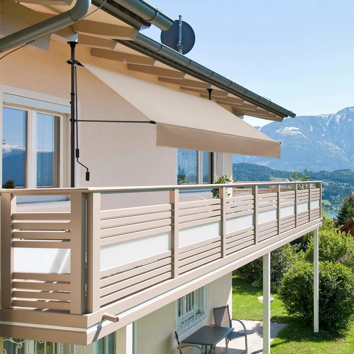 Einziehbare Klemmmarkise für Balkon mit Handkurbel manuell