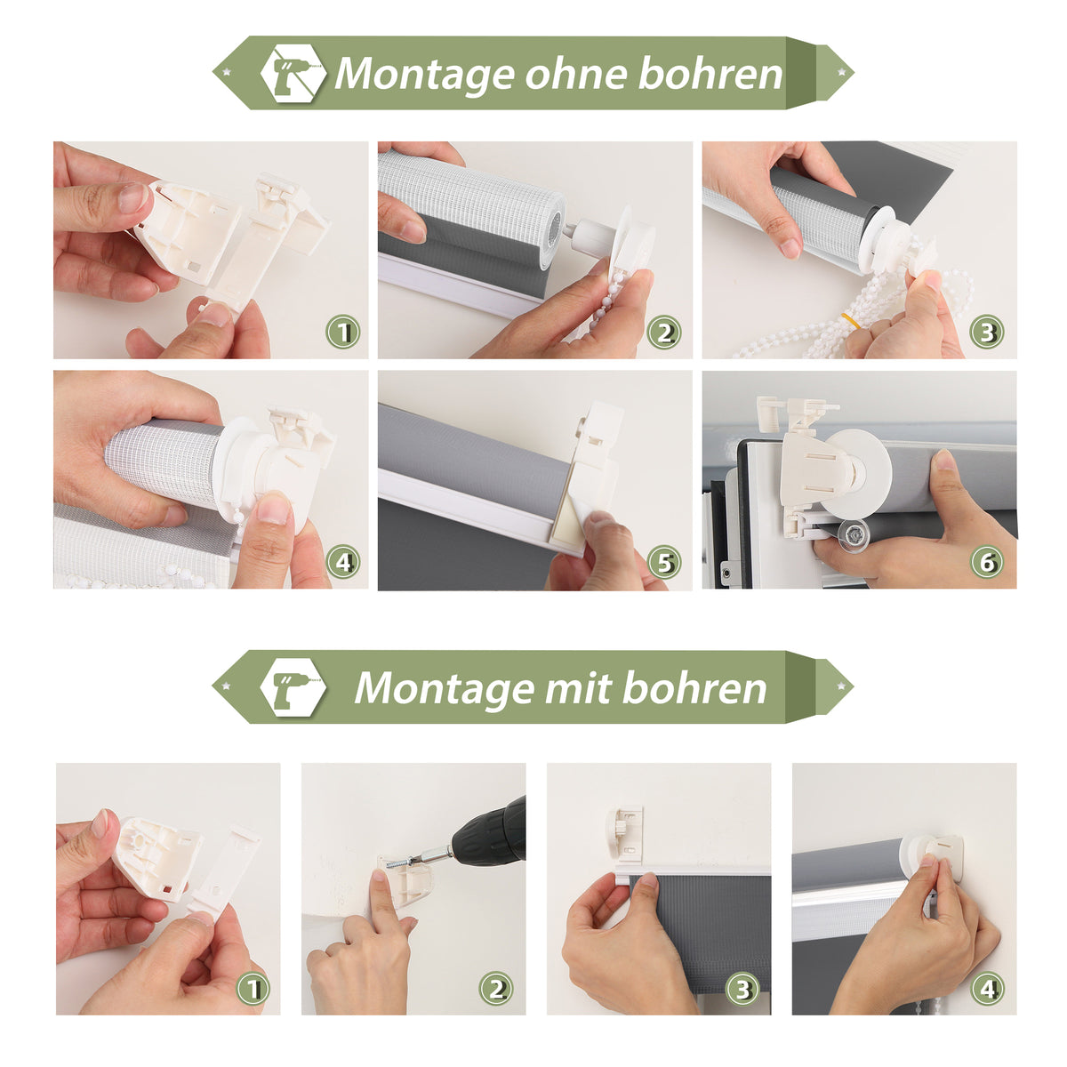 HOMEDEMO Doppelrollo Klemmfix ohne Bohren & mit Bohren, Rollos für Fenster und Tür