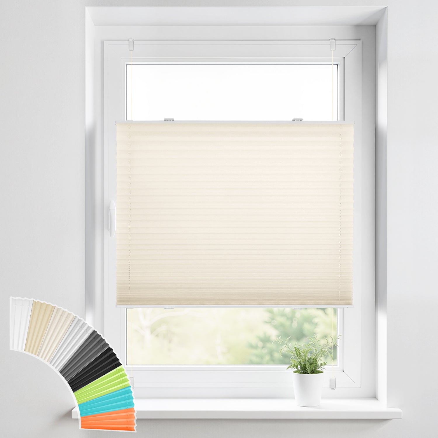 HOMEDEMO Plissee Klemmfix ohne Bohren Jalousien Beige, Plisseerollo mit Klemmträger, lichtdurchlässig Faltrollo mit Sicht- und Sonnenschutz, blickdichte Jalousie für Fenster &amp; Tür