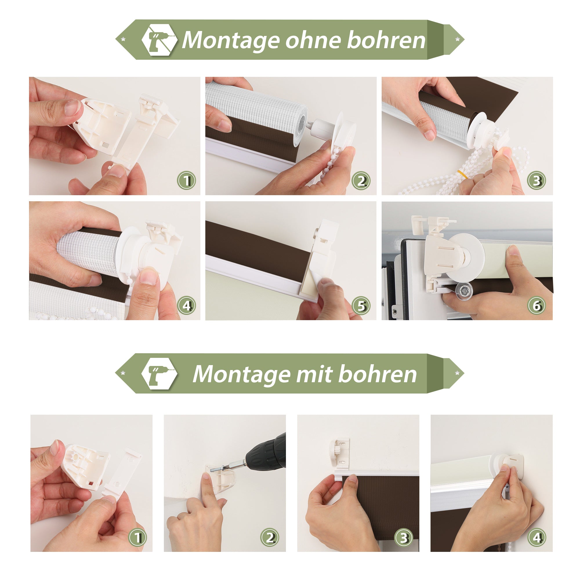 HOMEDEMO Doppelrollo Klemmfix ohne Bohren & mit Bohren, Rollos für Fenster und Tür
