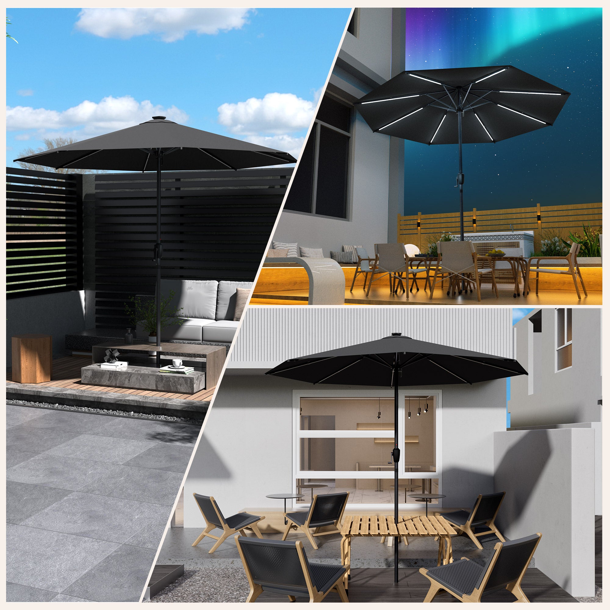 HOMEDEMO LED Gartenschirm mit Kurbel