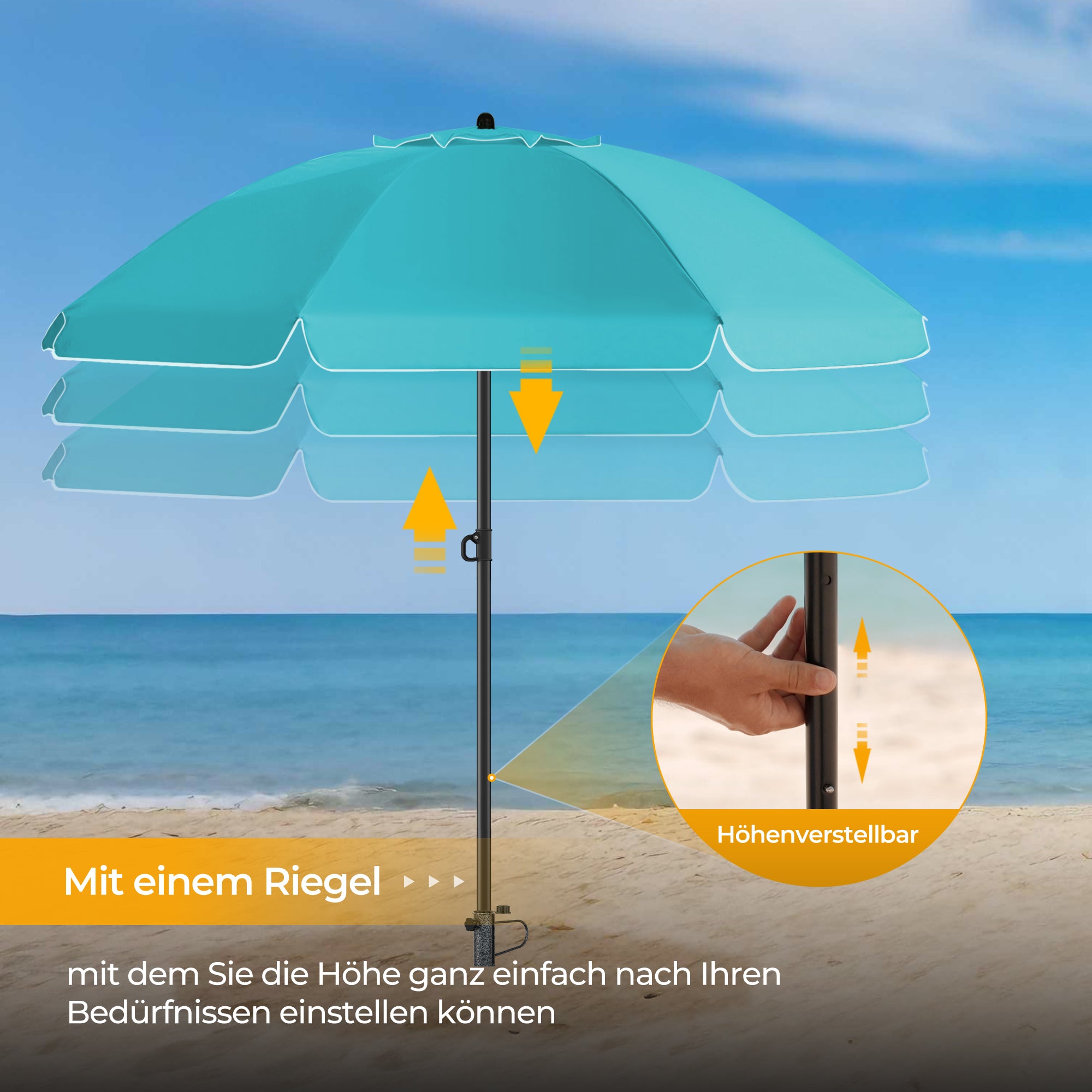 HOMEDEMO Sonnenschirm Strandschirm mit Bodenhülse, Gartenschirm Marktschirm