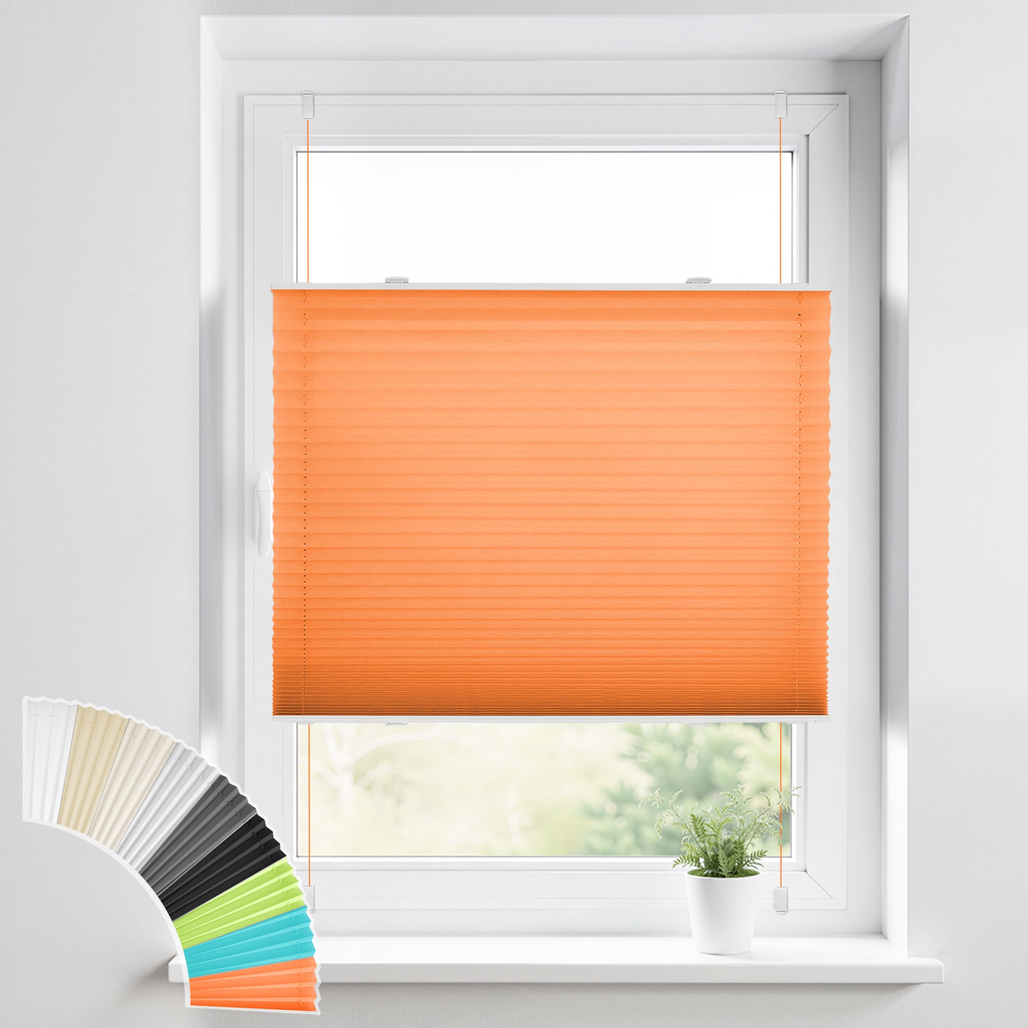 HOMEDEMO Plissee Klemmfix ohne Bohren Jalousien Orange, Plisseerollo mit Klemmträger, lichtdurchlässig Faltrollo mit Sicht- und Sonnenschutz, blickdichte Jalousie für Fenster &amp; Tür