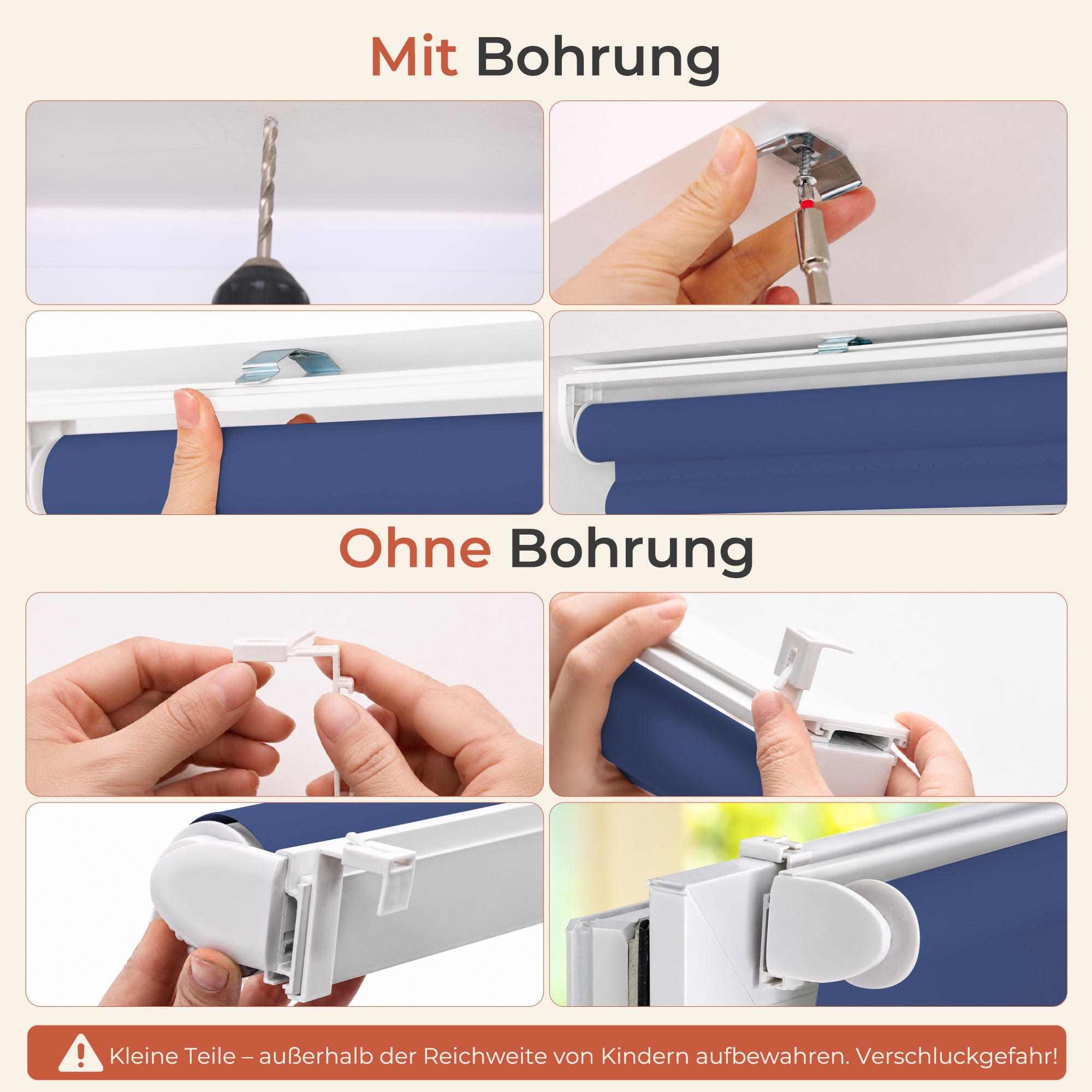 HOMEDEMO Verdunklungsrollo ohne Bohren，Dunkelgrau，Hellblau，Dunkelblau