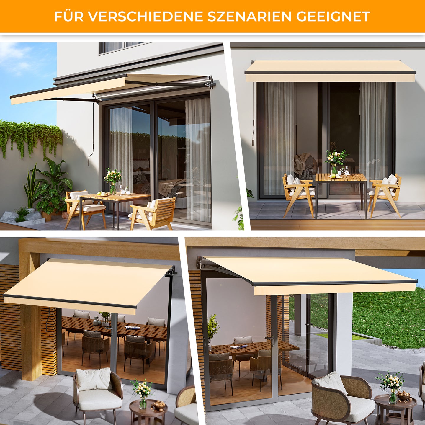 HOMEDEMO Gelenkarmmarkise Markise mit Handkurbel,Sonnenmarkise Terrassenmarkise Winkel Einstellung(5-60°)